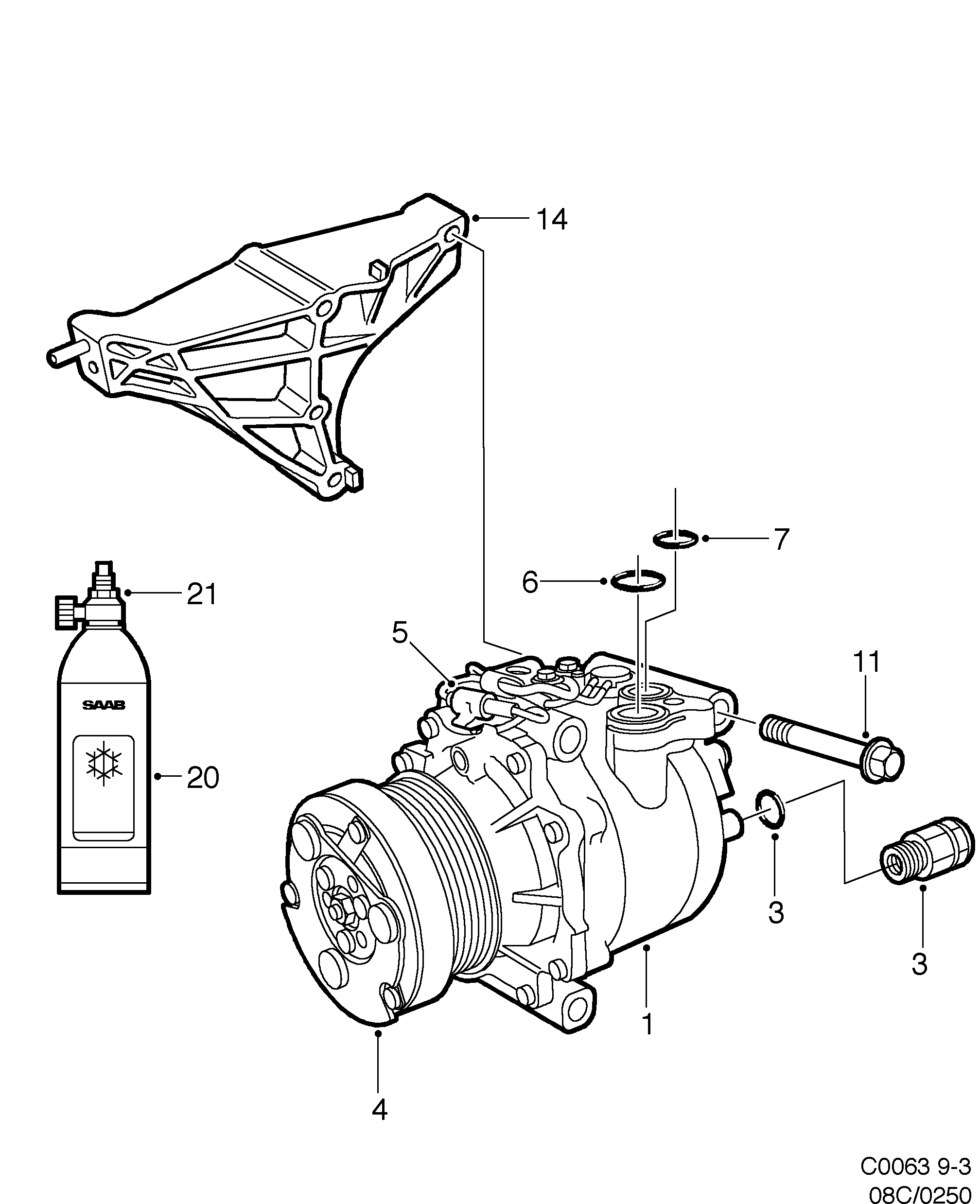 Schéma technique Saab 9-3 (9400) 2002 - Section 250 : Chauffage et ventilation
