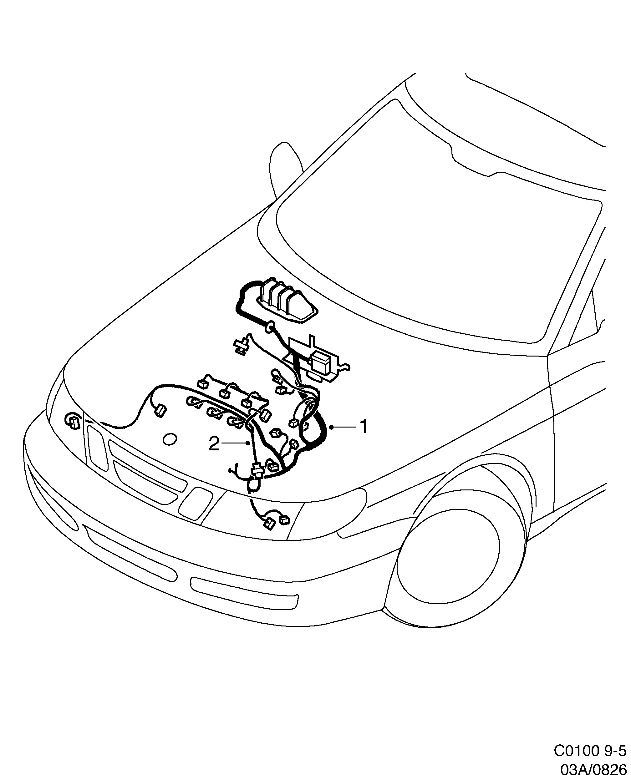 Schéma technique Saab 9-5 (9600) 1999 - Section 826 : Wiring and fuses