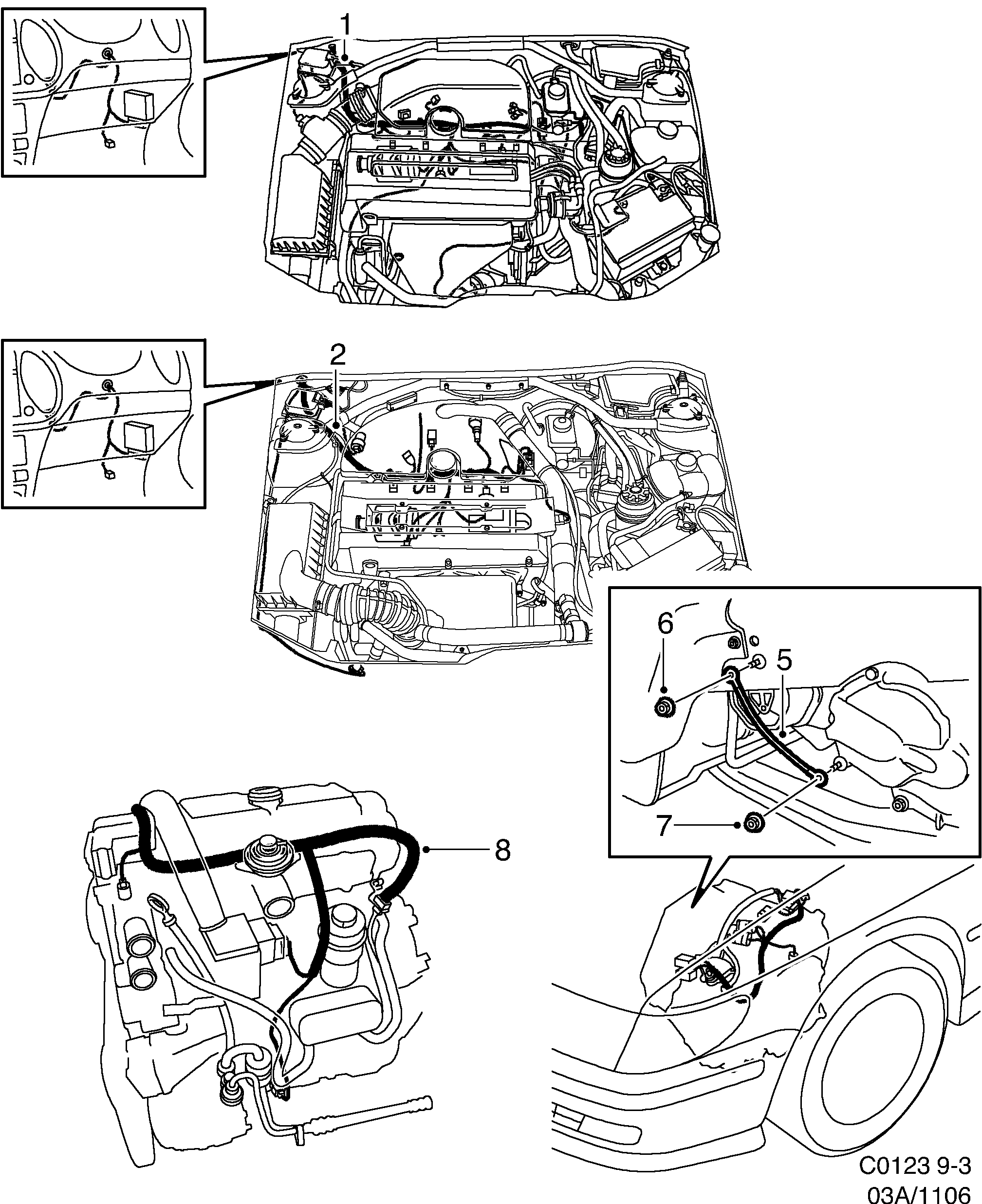 Schéma technique Saab 9-3 (9400) 2000 - Section 1106 : Wiring and fuses