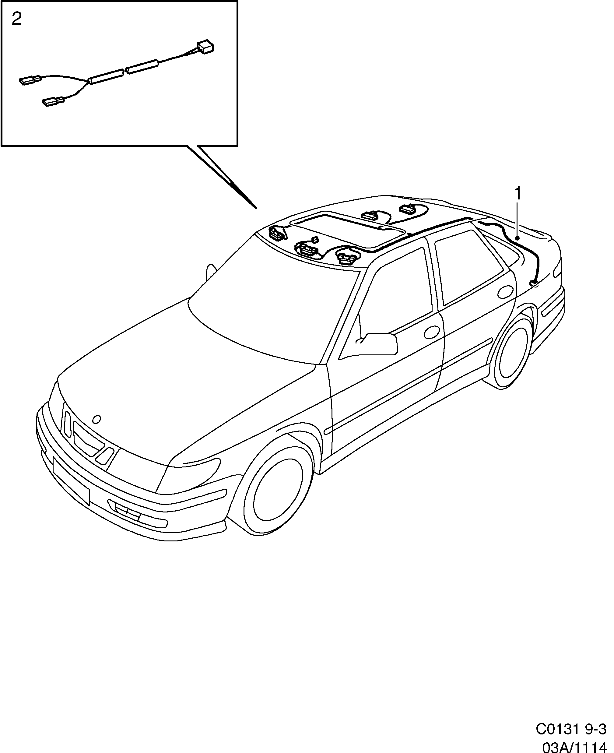 Schéma technique Saab 9-3 (9400) 2000 - Section 1114 : Conduites et fusibles