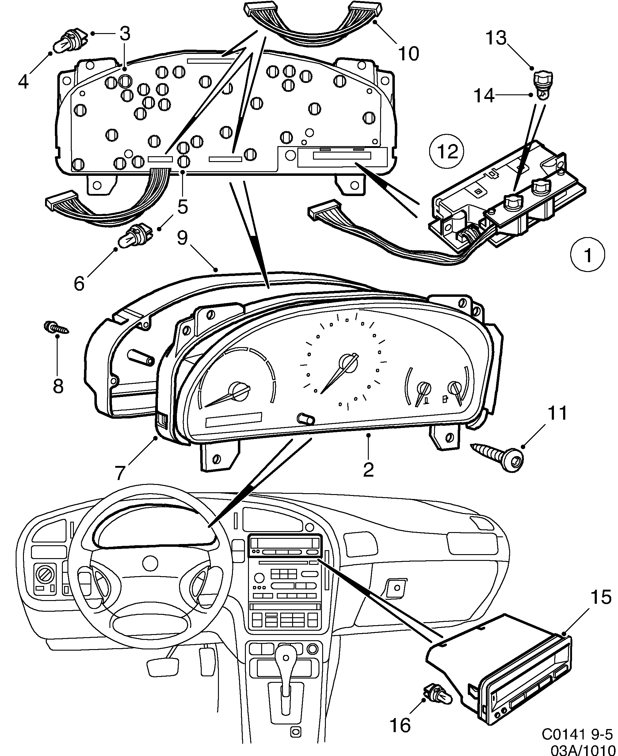 Schéma technique Saab 9-5 (9600) 2000 - Section 1010 : Conduites et fusibles