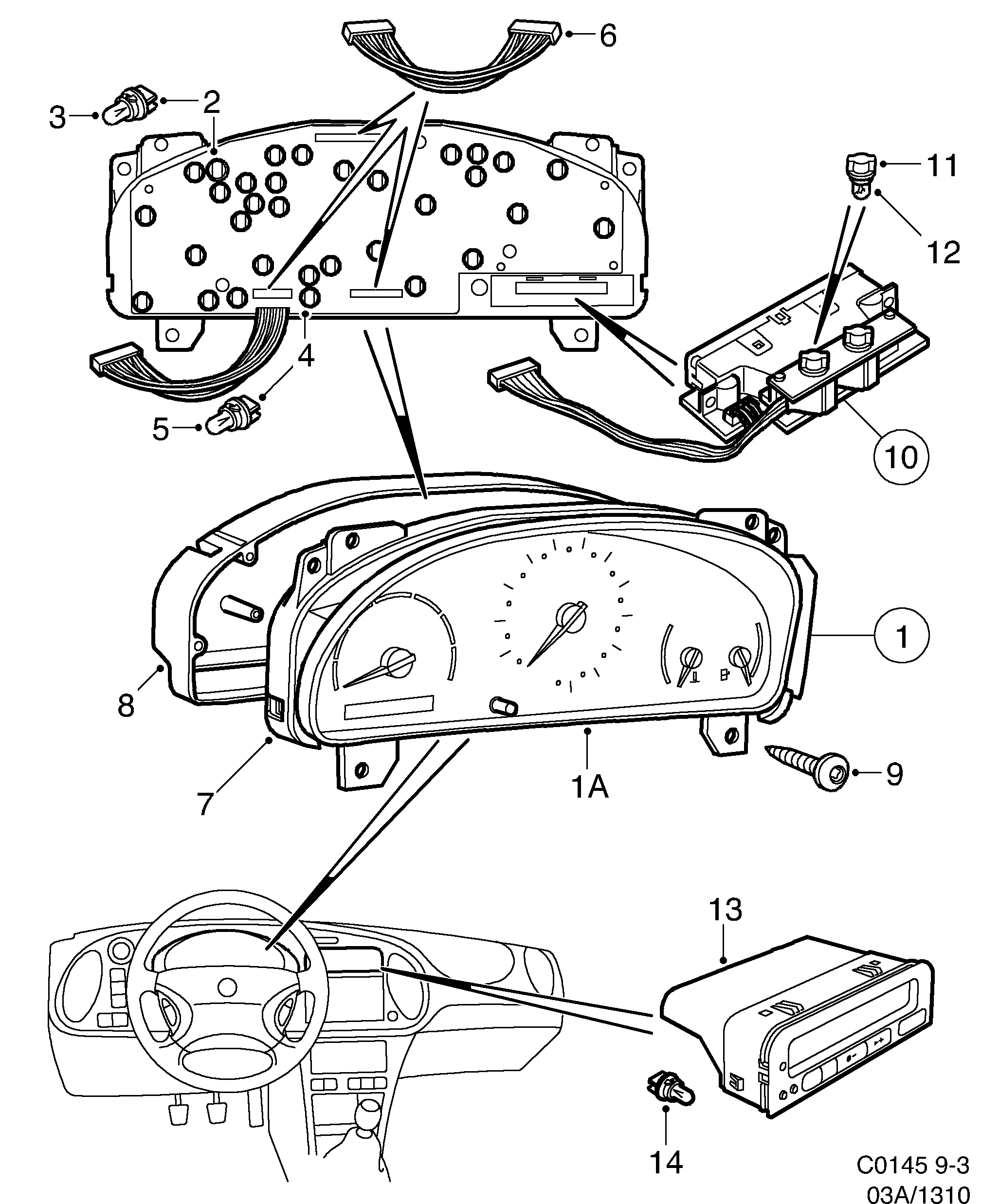 Schéma technique Saab 9-3 (9400) 2001 - Section 1310 : Conduites et fusibles