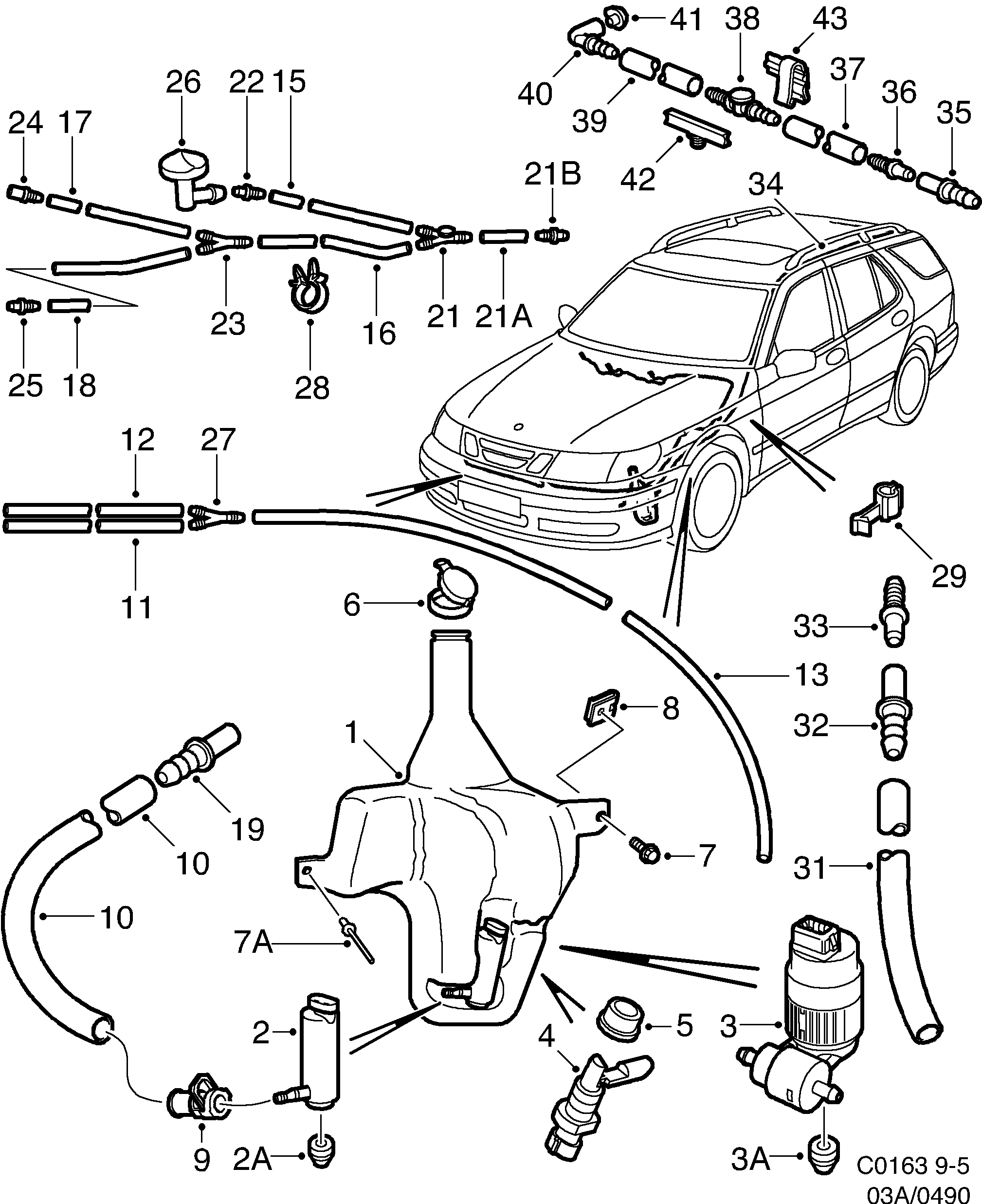 Schéma technique Saab 9-5 (9600) 2000 - Section 490 : Electric equipment, other