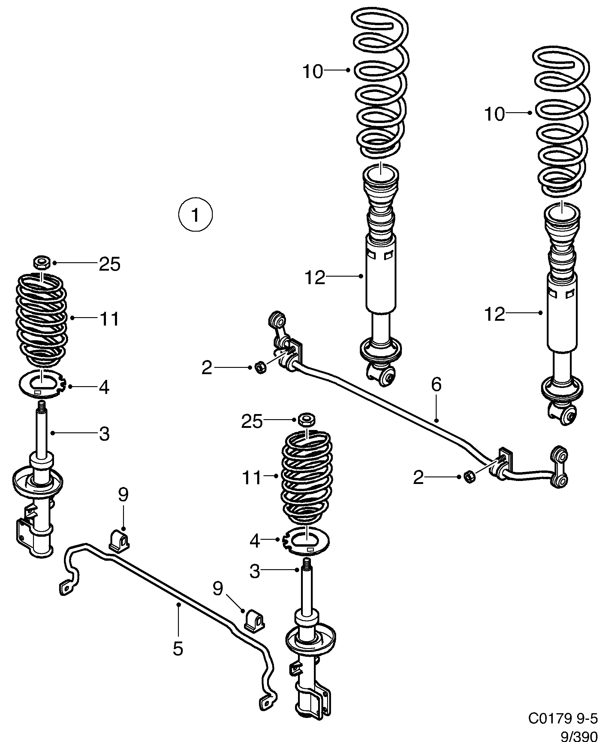 Schéma technique Saab 9-5 (9600) 2006 - Section 395 : Accessoire châssis