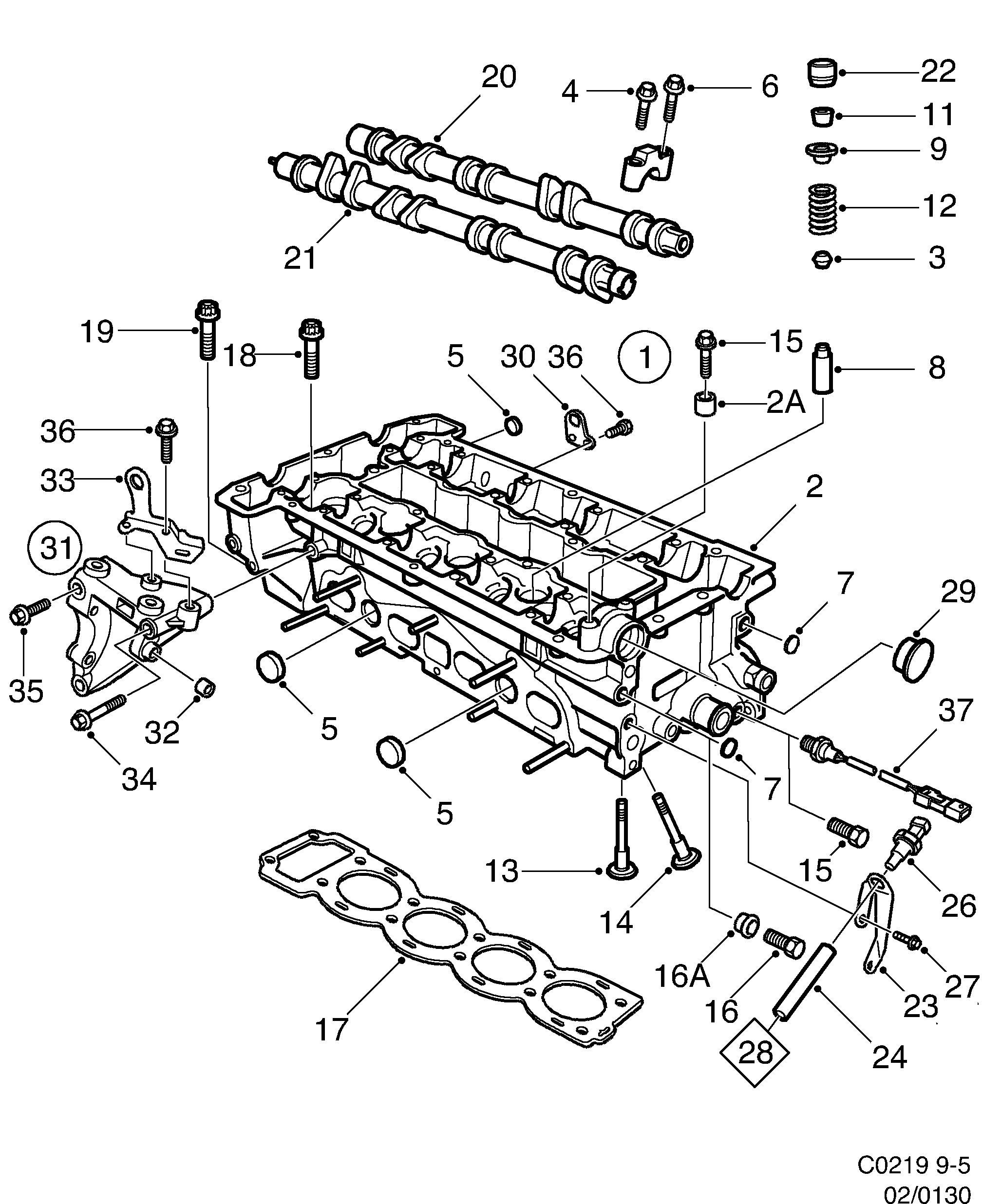 Schéma technique Saab 9-5 (9600) 2003 - Section 130 : Corps de moteur