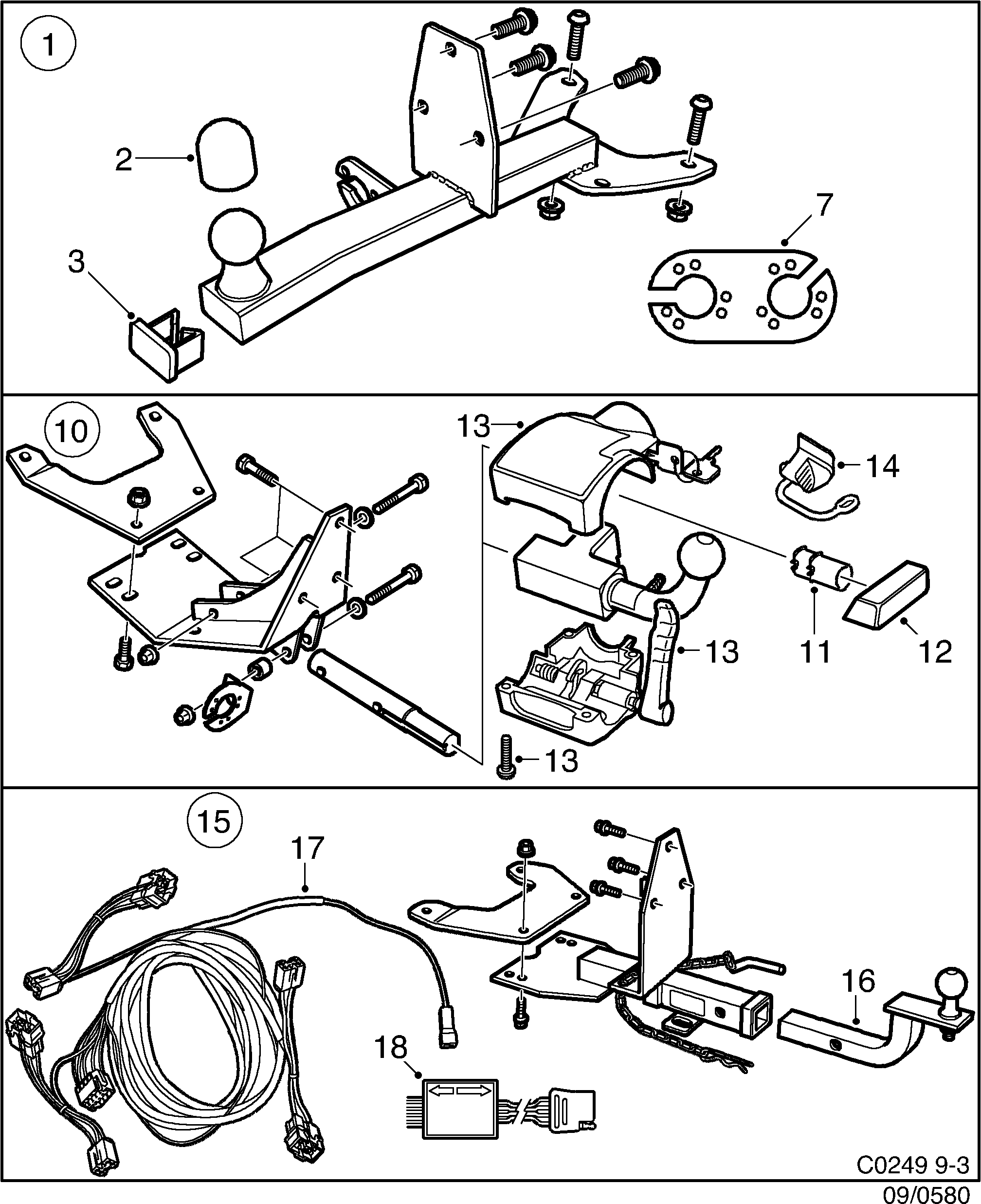Schéma technique Saab 9-3 (9400) 2003 - Section 580 : Accessoire carrosserie