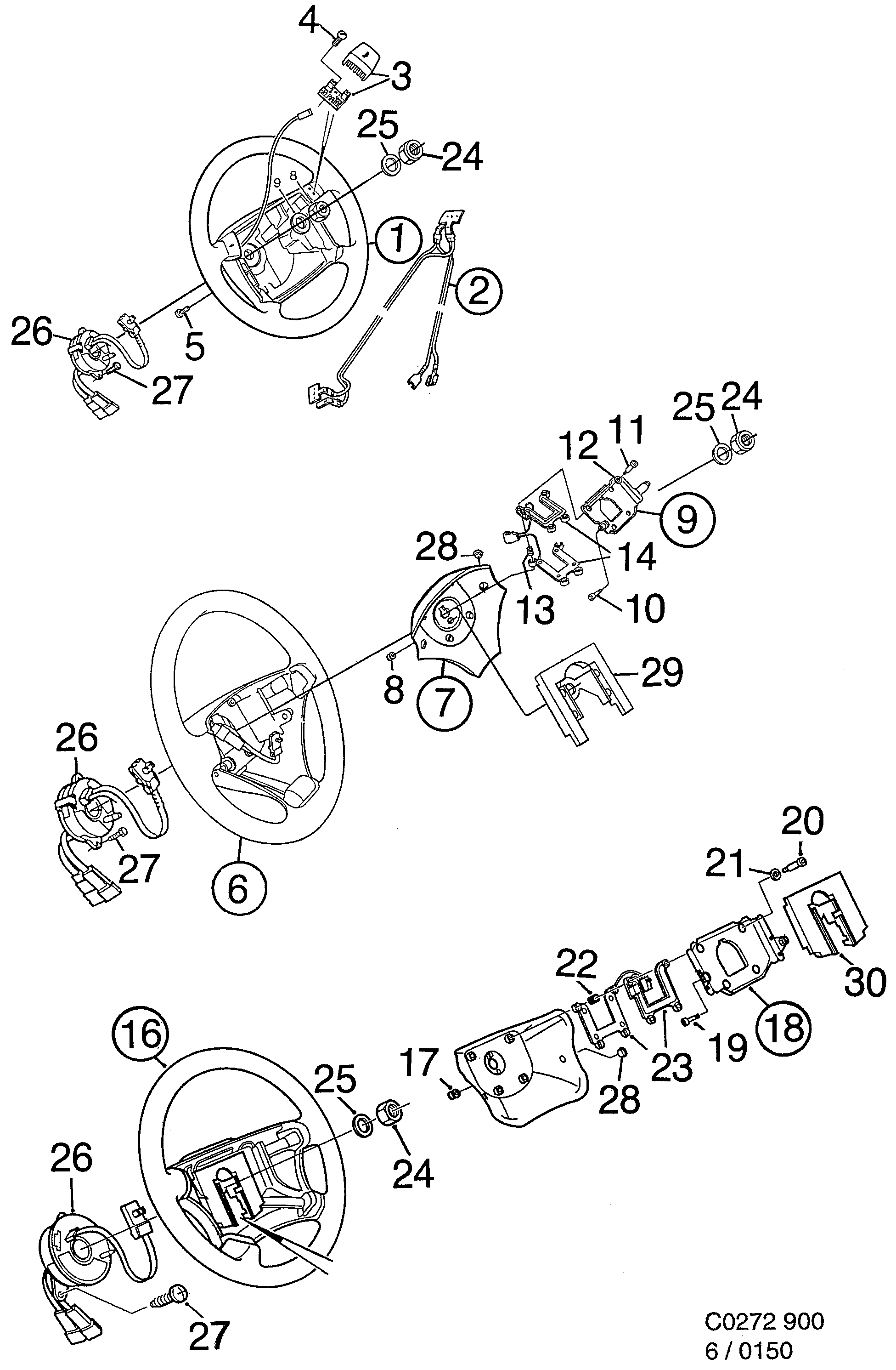 Schéma technique Saab 900 1995 - Section 150 : Direction