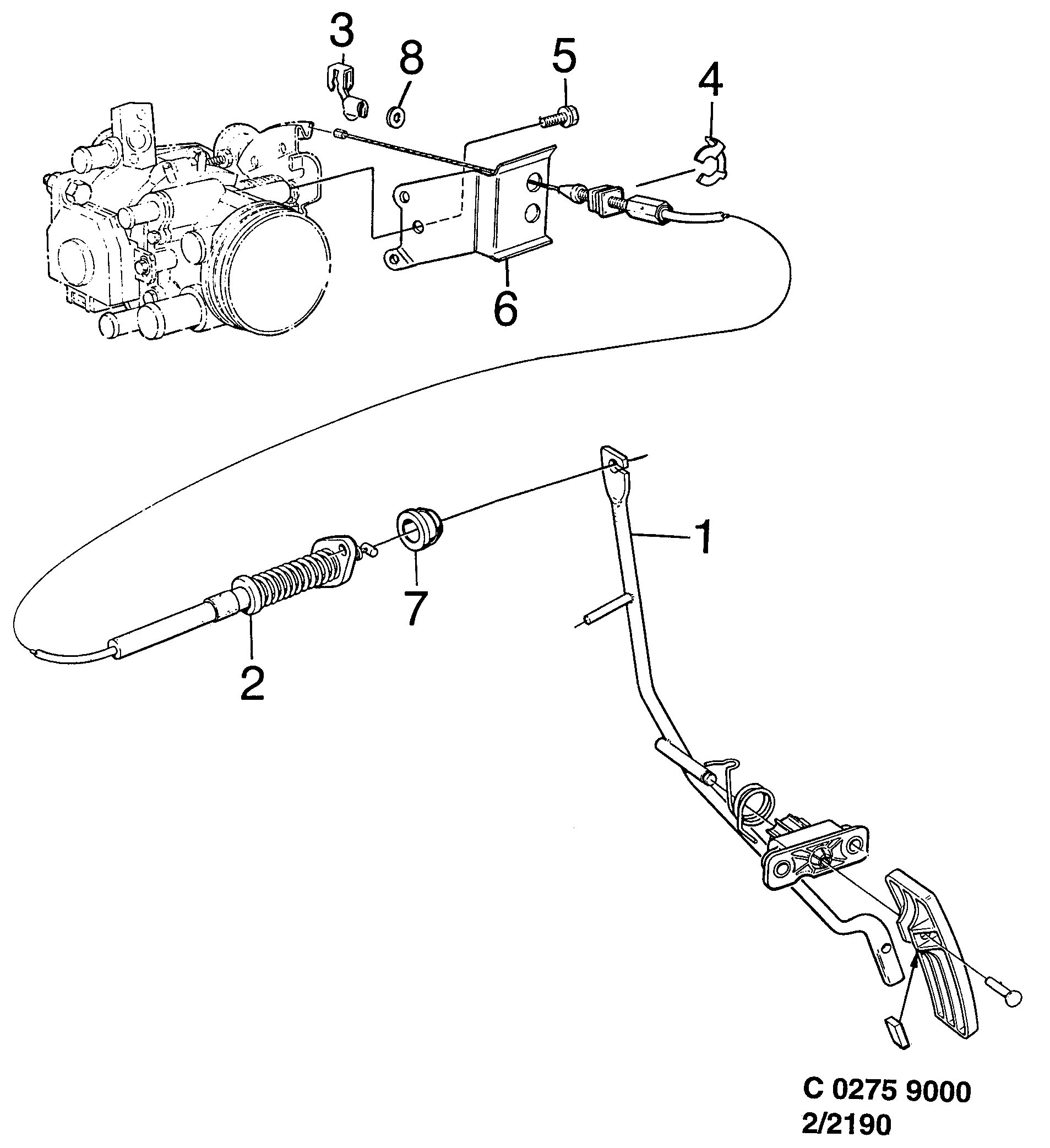 Schéma technique Saab 9000 1995 - Section 2190 : Commandes du moteur