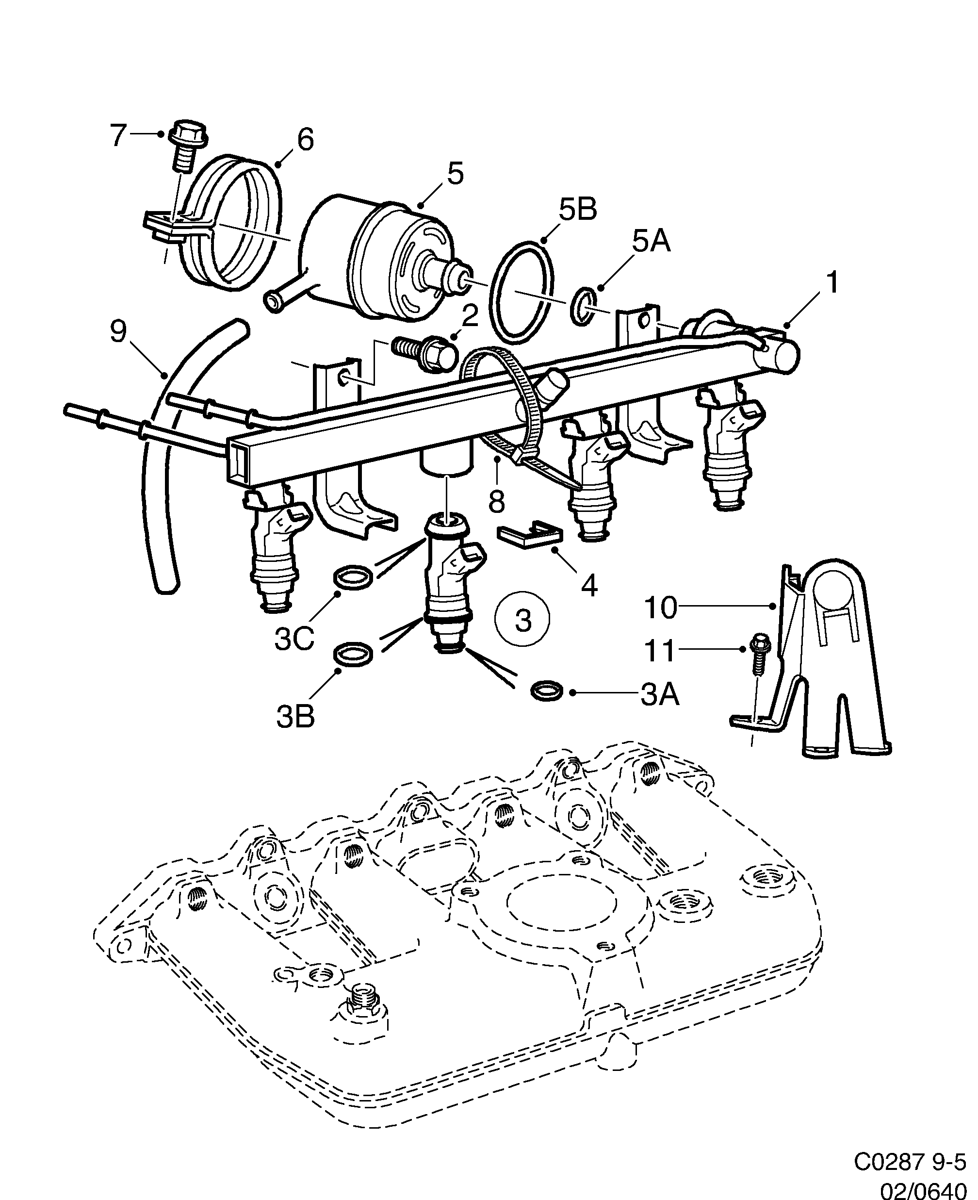 Schéma technique Saab 9-5 (9600) 2003 - Section 640 : Fuel system