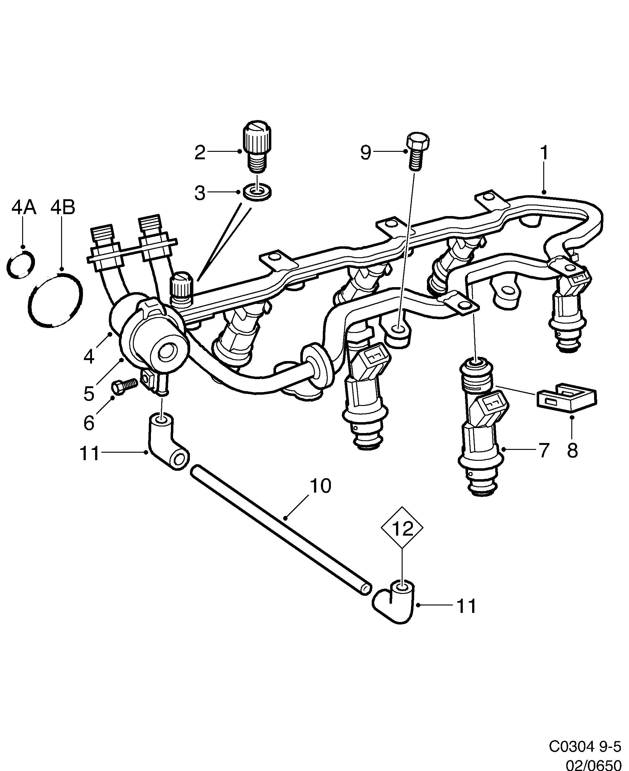 Schéma technique Saab 9-5 (9600) 2002 - Section 650 : Fuel system
