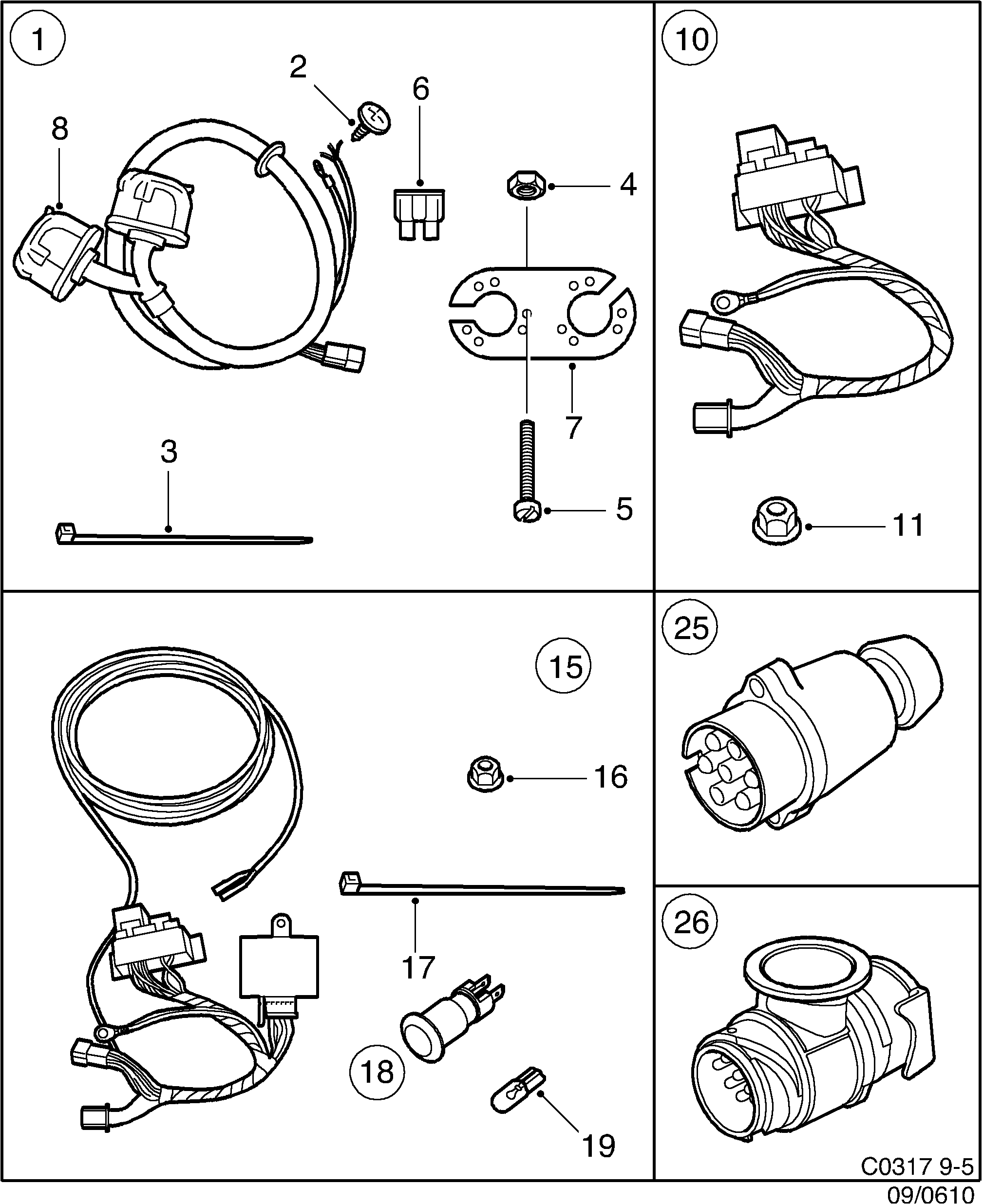 Schéma technique Saab 9-5 (9600) 2003 - Section 610 : Accessoire carrosserie