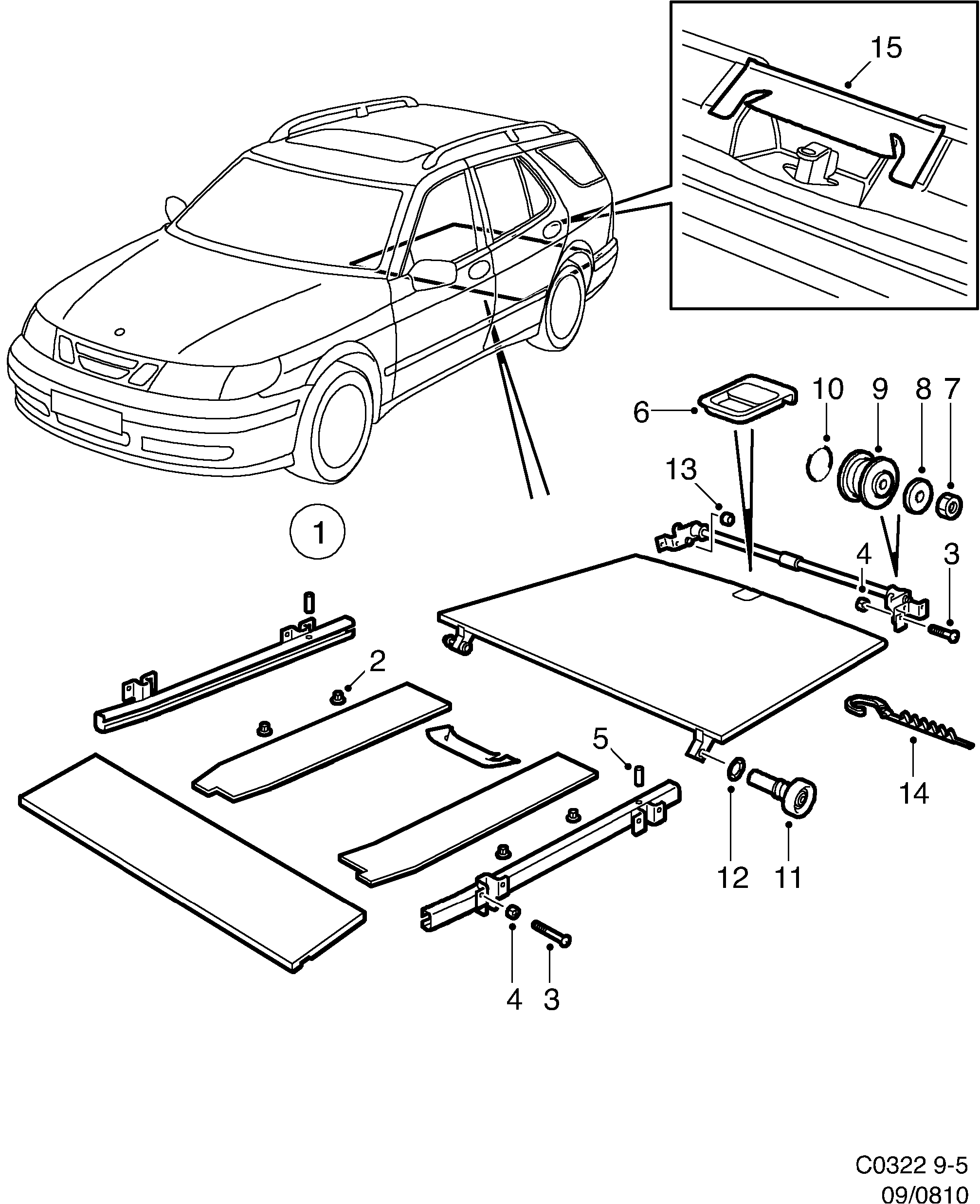 Schéma technique Saab 9-5 (9600) 2000 - Section 810 : Accessoire carrosserie