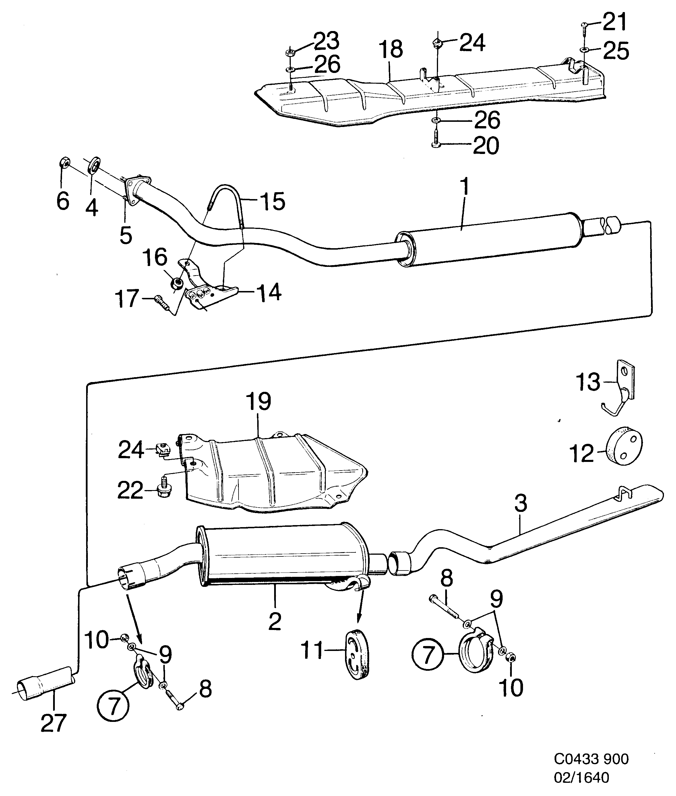 Schéma technique Saab 900 1990 - Section 1640 : Intake and exhaust system