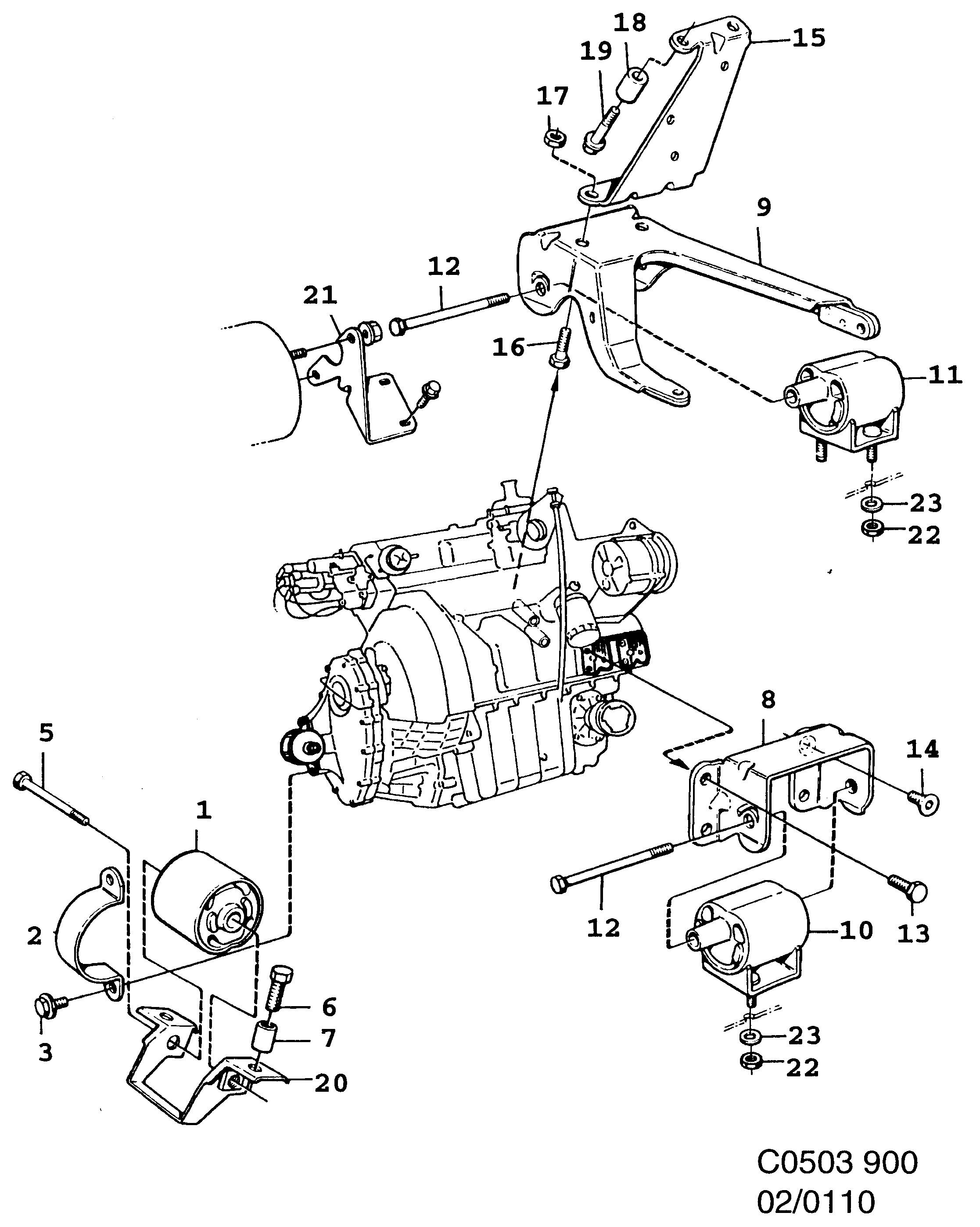 Schéma technique Saab 900 1990 - Section 110 : Short block