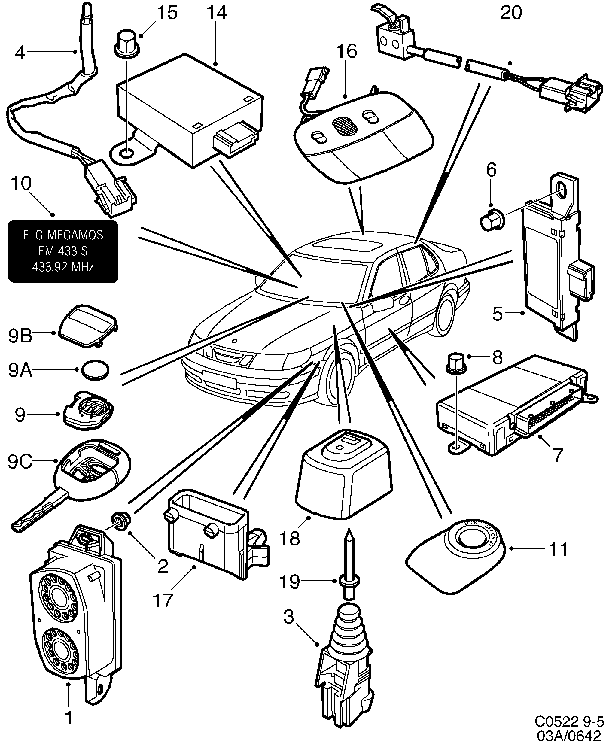 Schéma technique Saab 9-5 (9600) 2009 - Section 642 : Autre équipement électrique