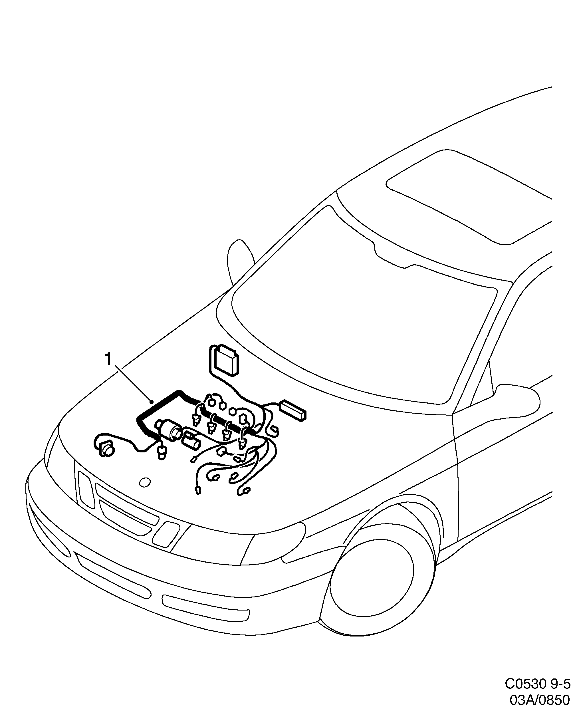 Schéma technique Saab 9-5 (9600) 2001 - Section 850 : Wiring and fuses