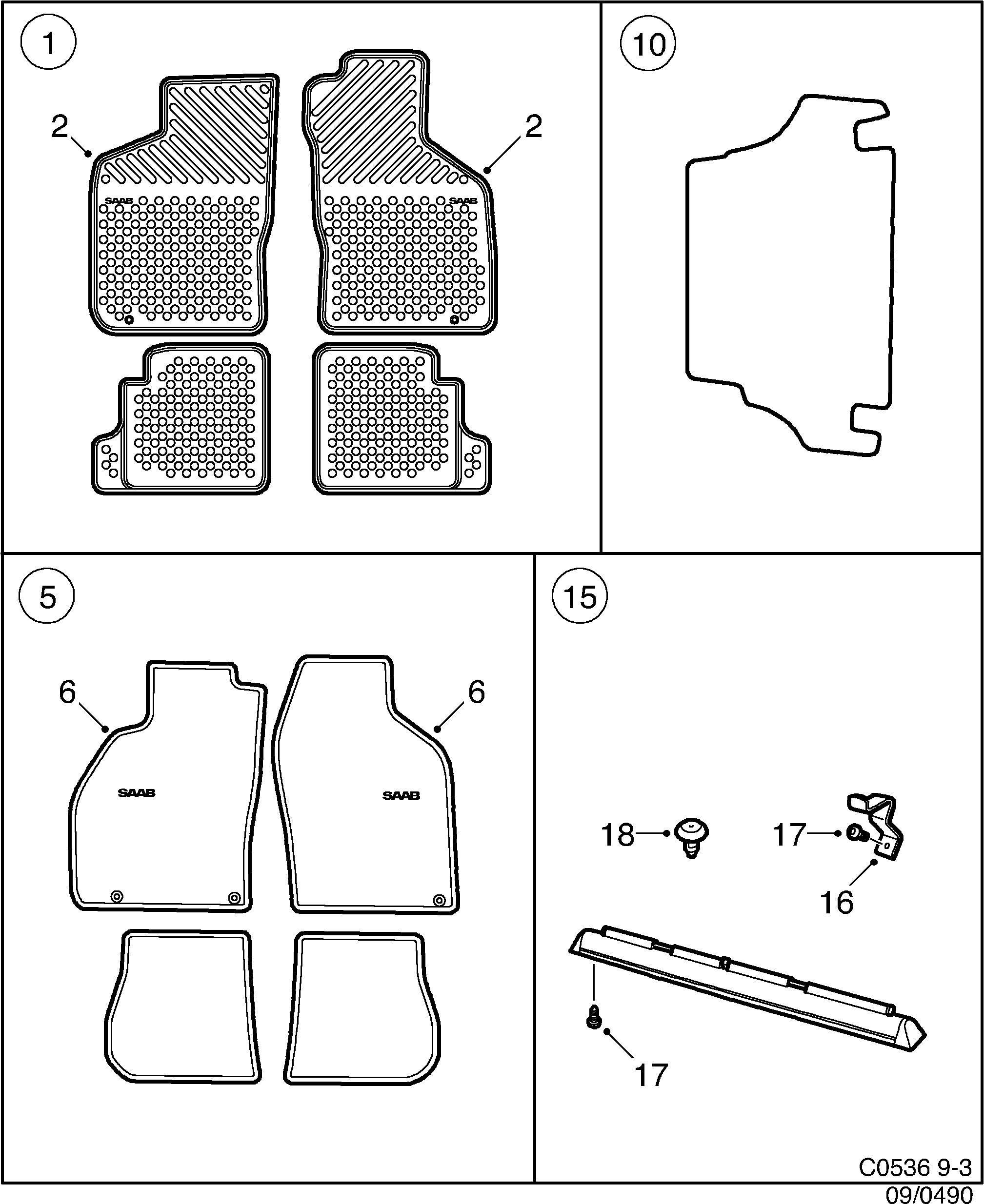 Schéma technique Saab 9-3 (9400) 2000 - Section 490 : Accessoire carrosserie