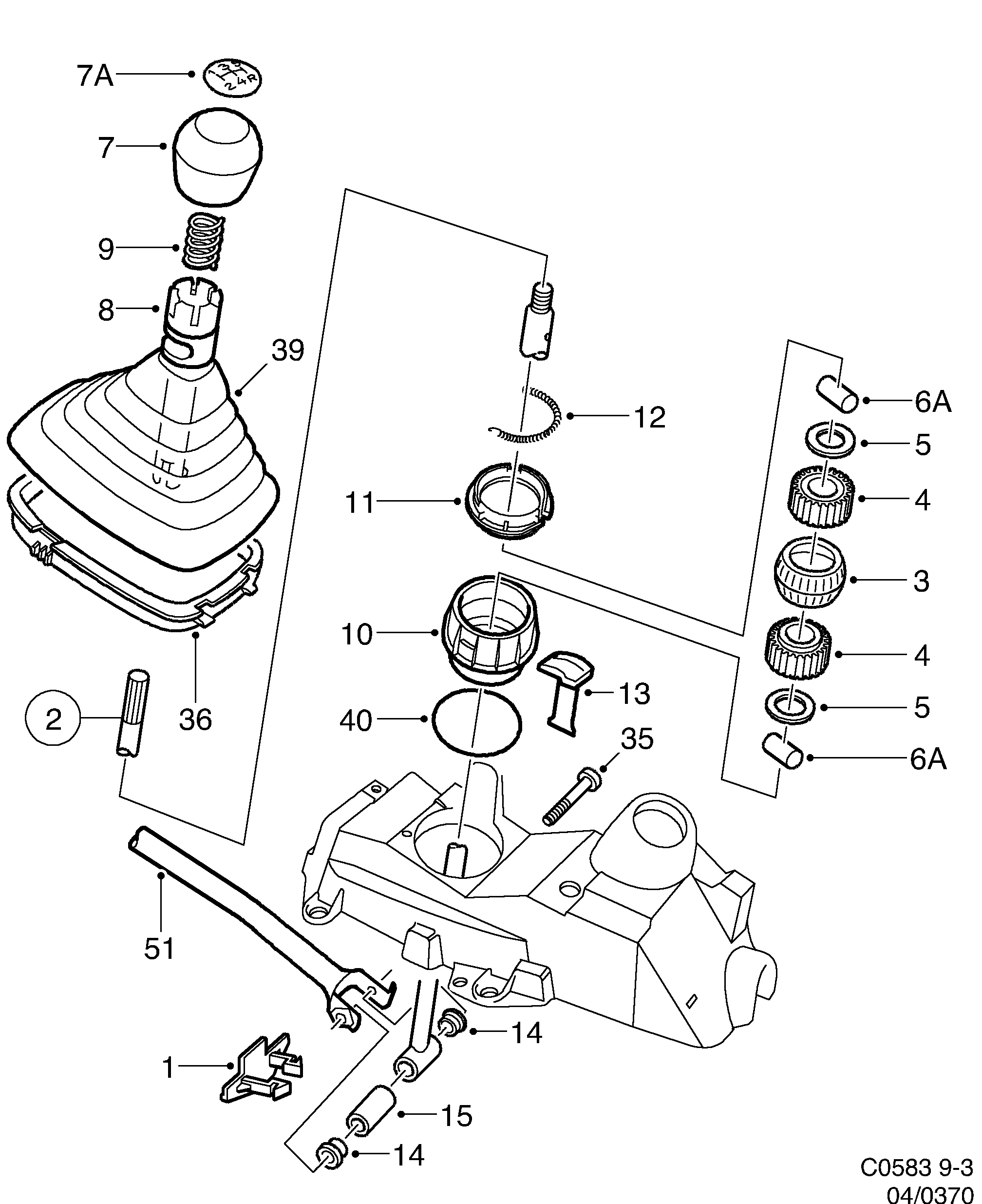 Schéma technique Saab 9-3 (9400) 2003 - Section 370 : Commande de boîtes de vitesses manuelle