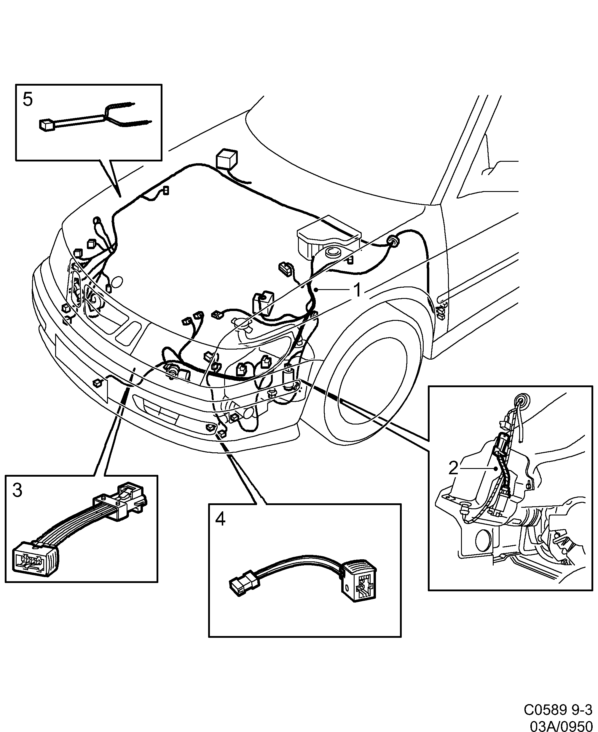 Schéma technique Saab 9-3 (9400) 1998 - Section 950 : Conduites et fusibles