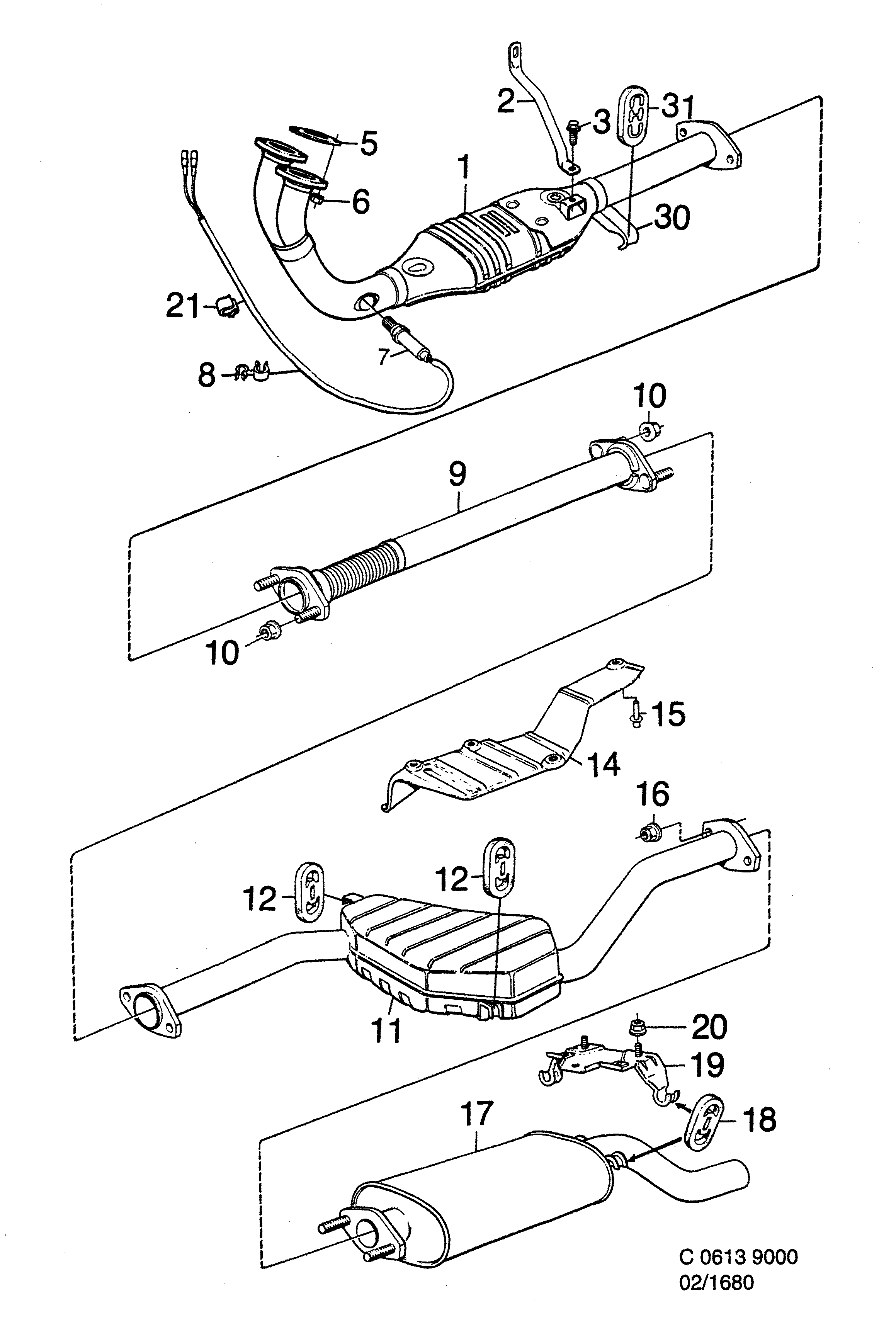 Schéma technique Saab 9000 1997 - Section 1680 : Intake and exhaust system