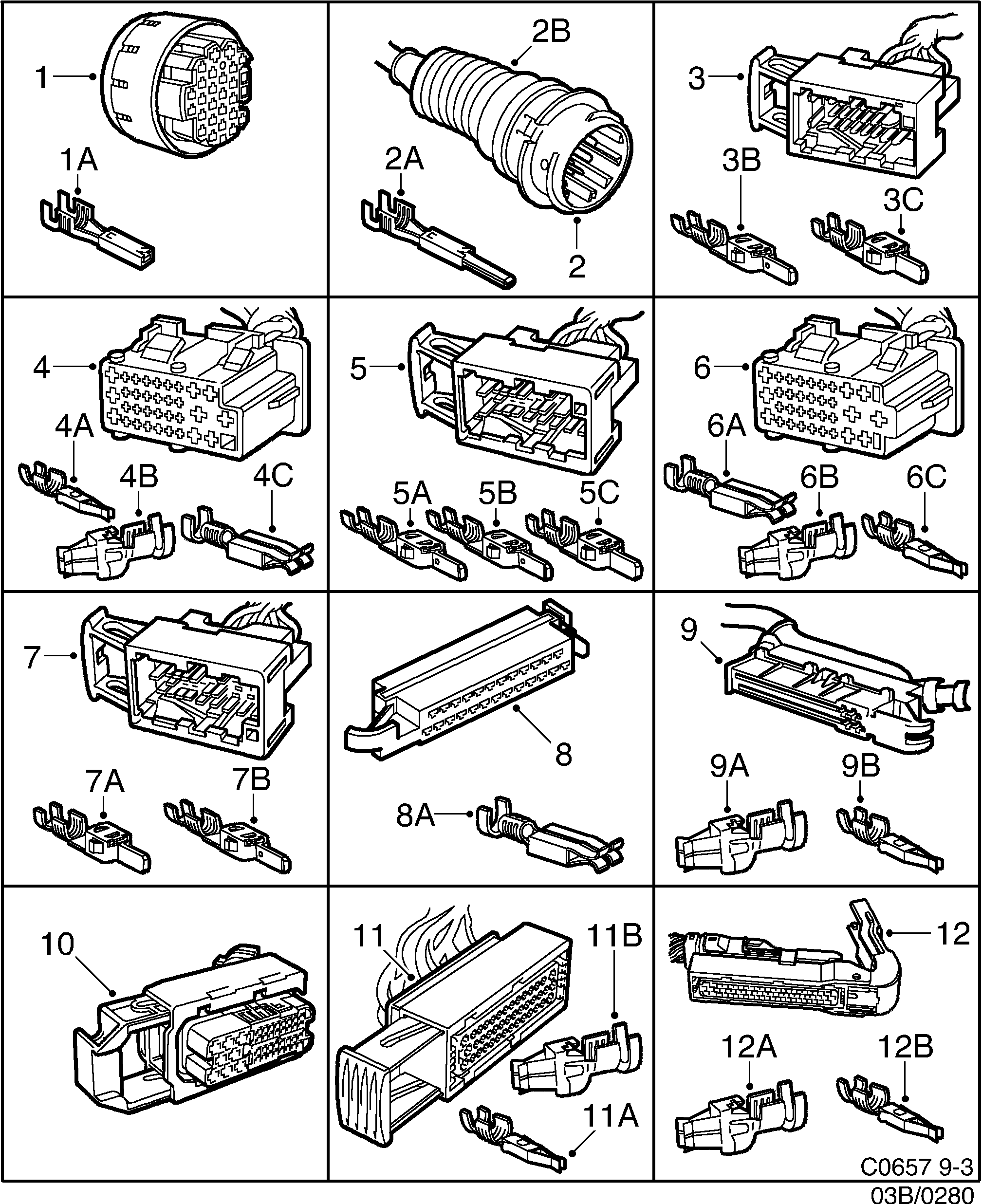 Schéma technique Saab 9-3 (9400) 1998 - Section 280 : Conduites et fusibles