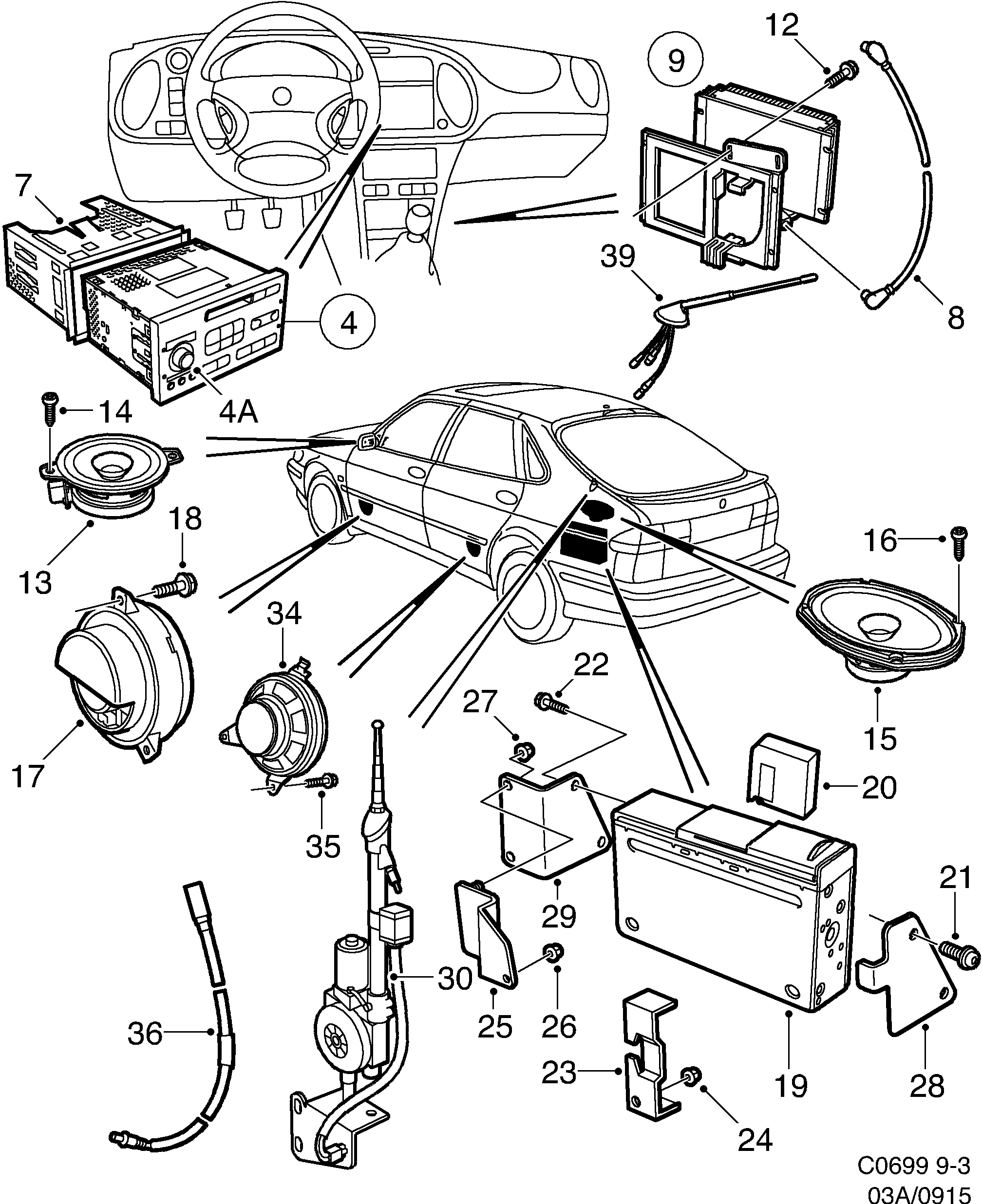 Schéma technique Saab 9-3 (9400) 2000 - Section 915 : Autre équipement électrique