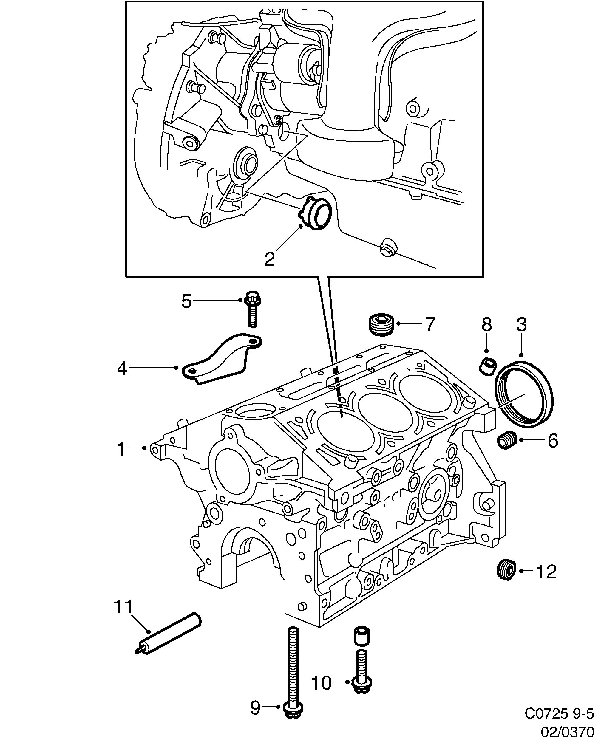 Schéma technique Saab 9-5 (9600) 2000 - Section 370 : Корпус двигателя