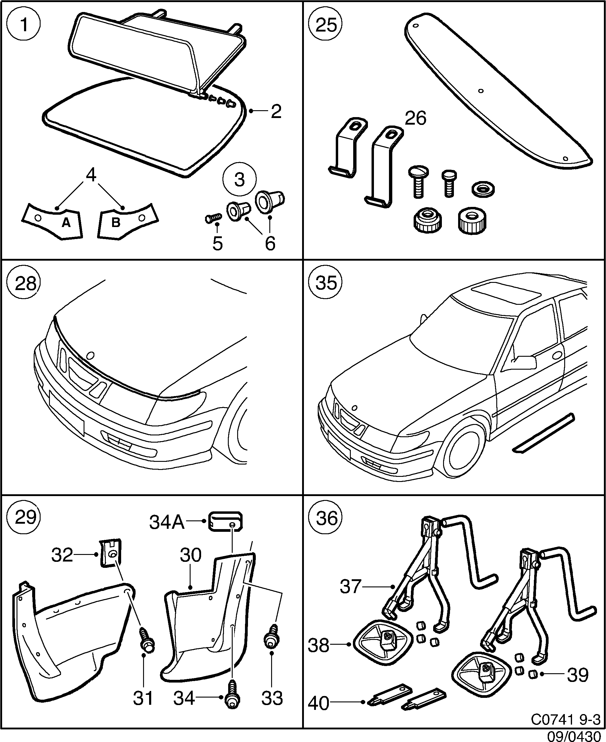 Schéma technique Saab 9-3 (9400) 1999 - Section 430 : Accessoire carrosserie