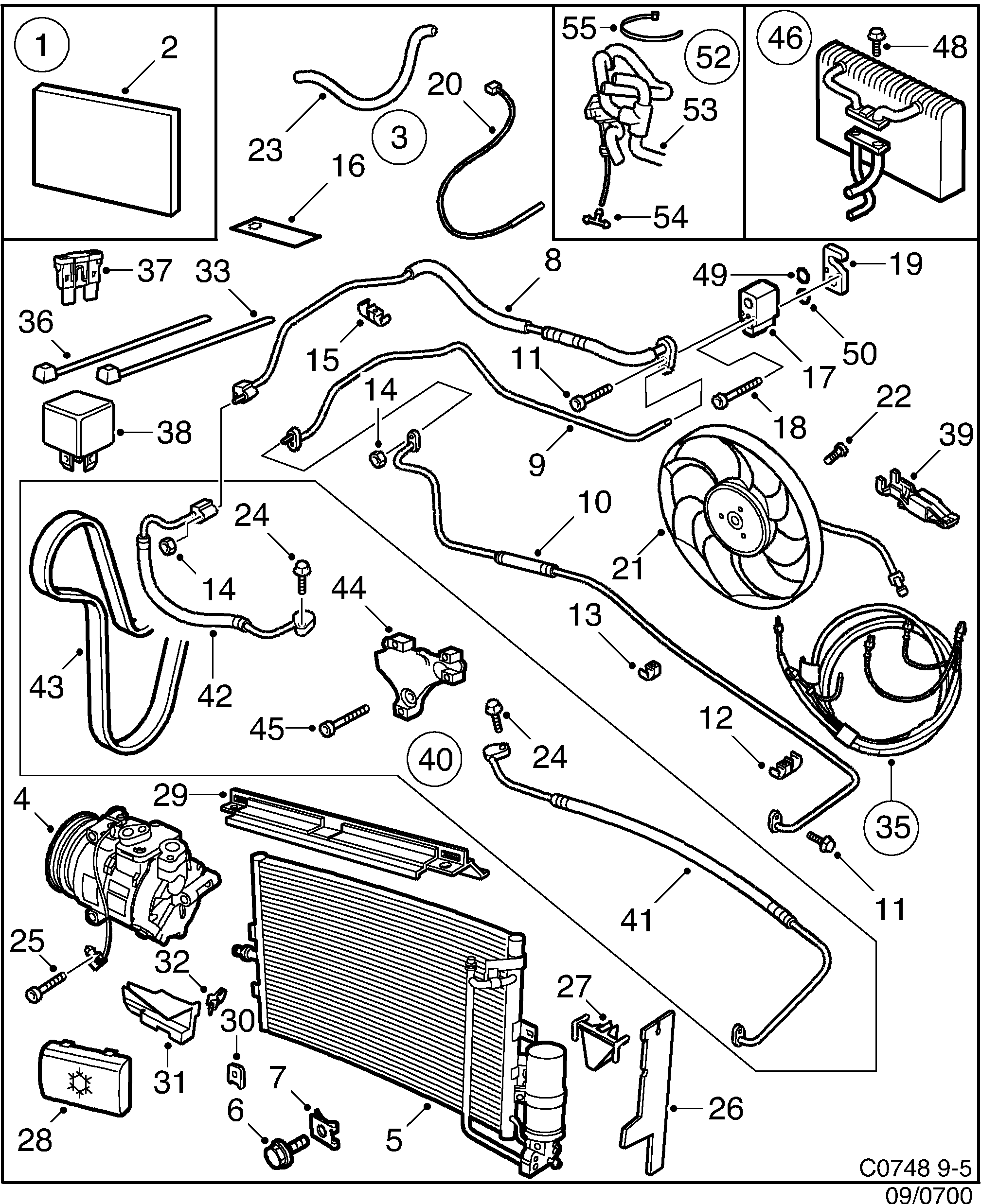 Schéma technique Saab 9-5 (9600) 2000 - Section 700 : Accessoire carrosserie