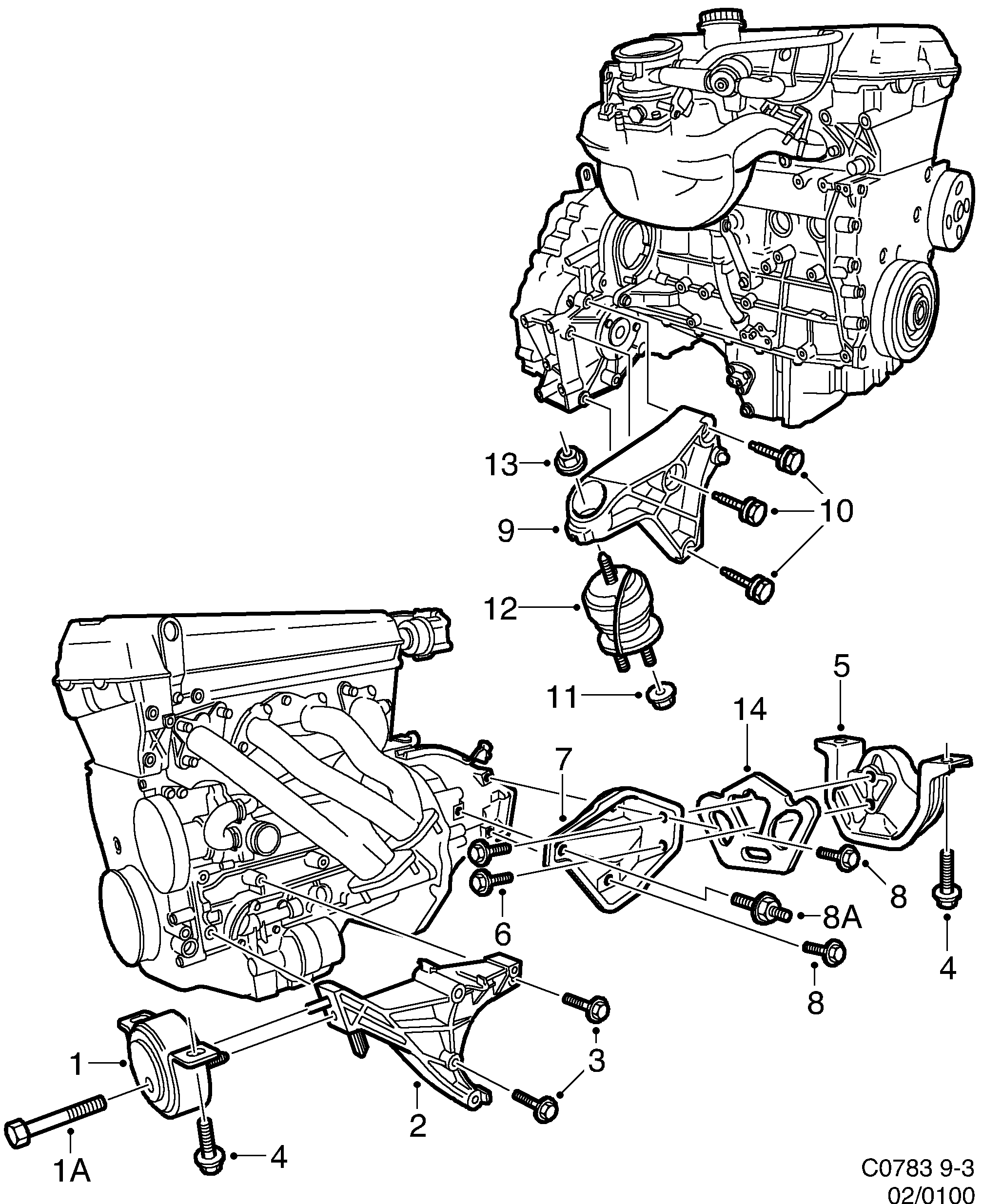 Schéma technique Saab 9-3 (9400) 2000 - Section 100 : Корпус двигателя