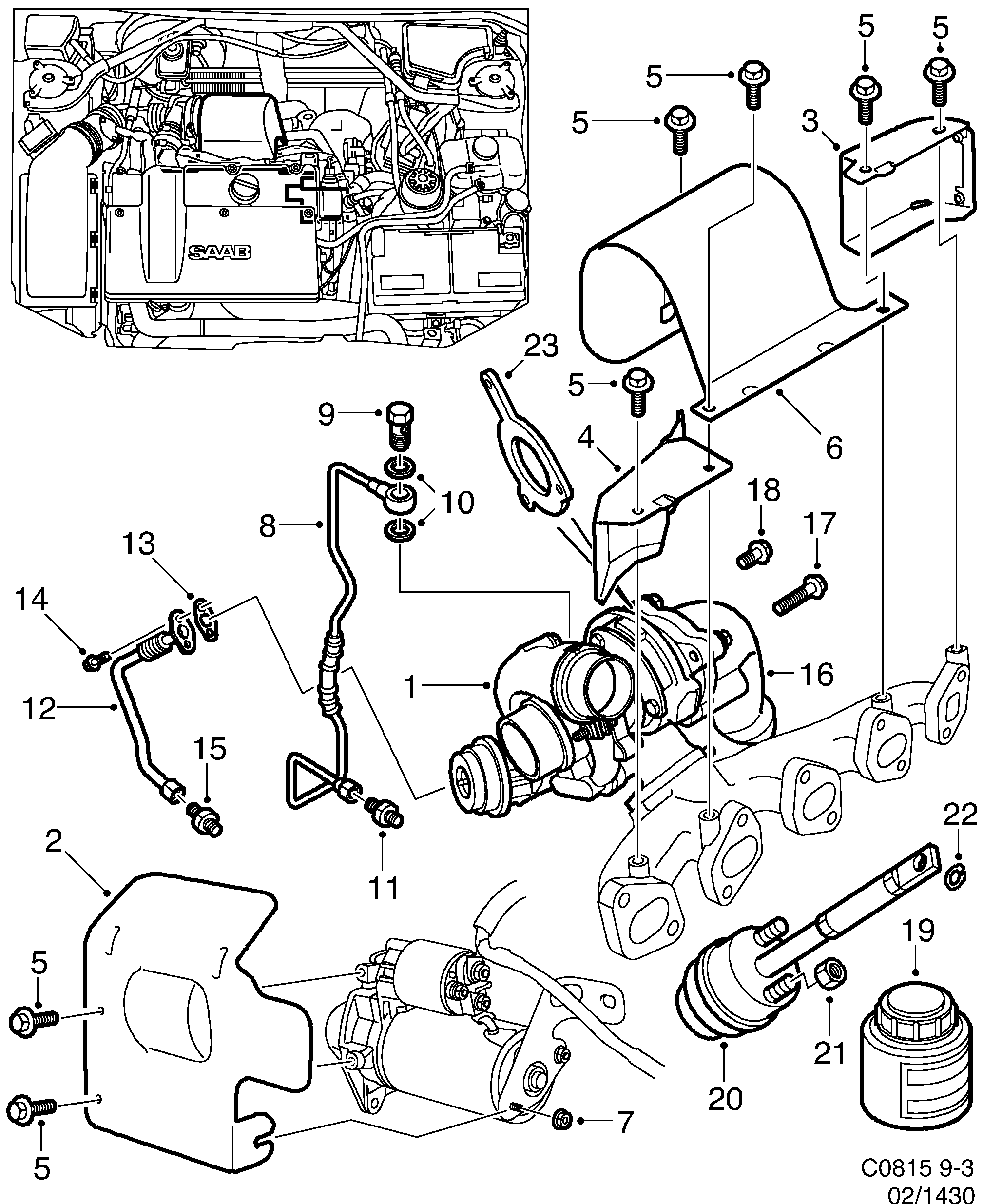 Schéma technique Saab 9-3 (9400) 2002 - Section 1430 : Система наддува