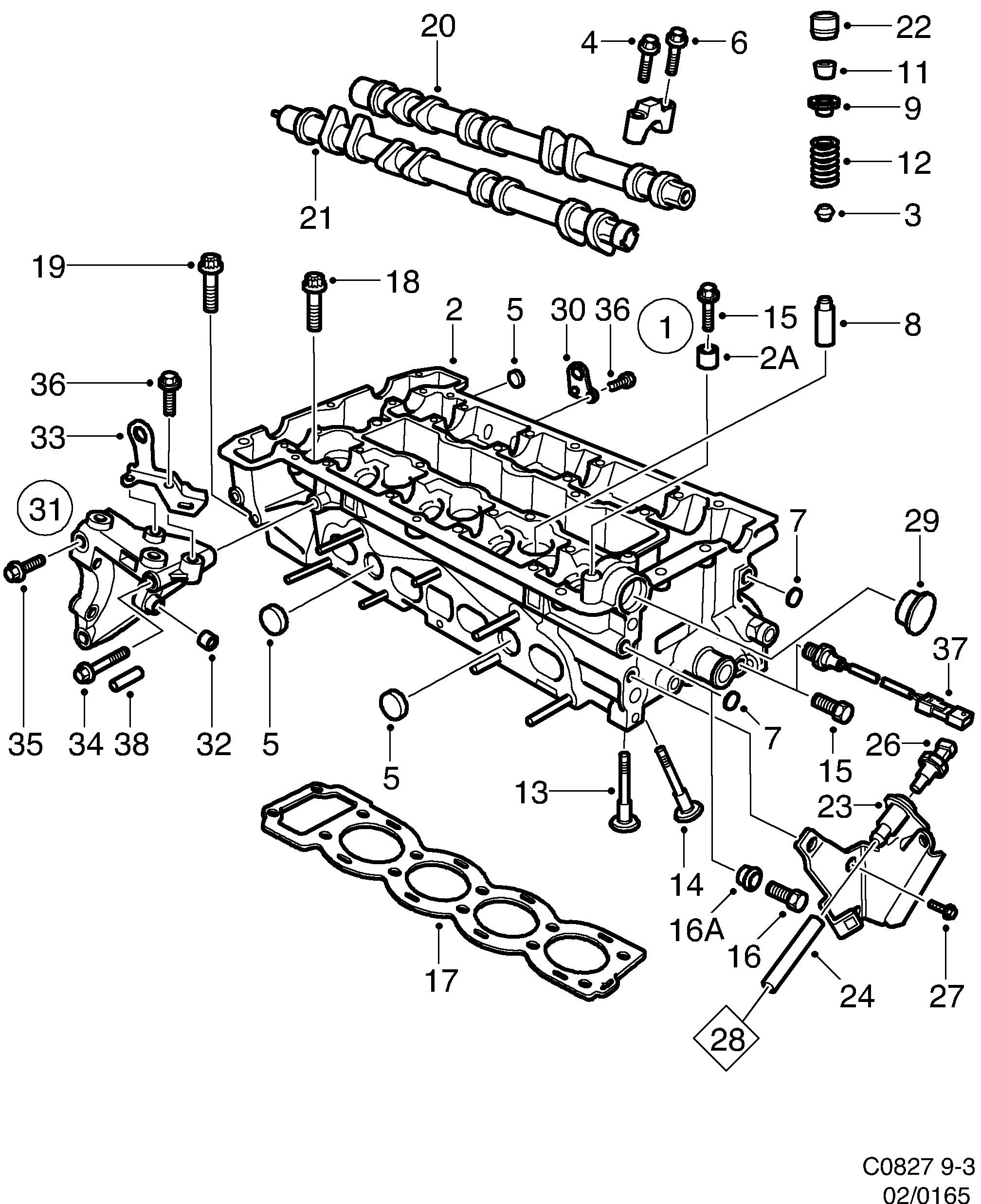 Schéma technique Saab 9-3 (9400) 2000 - Section 165 : Short block