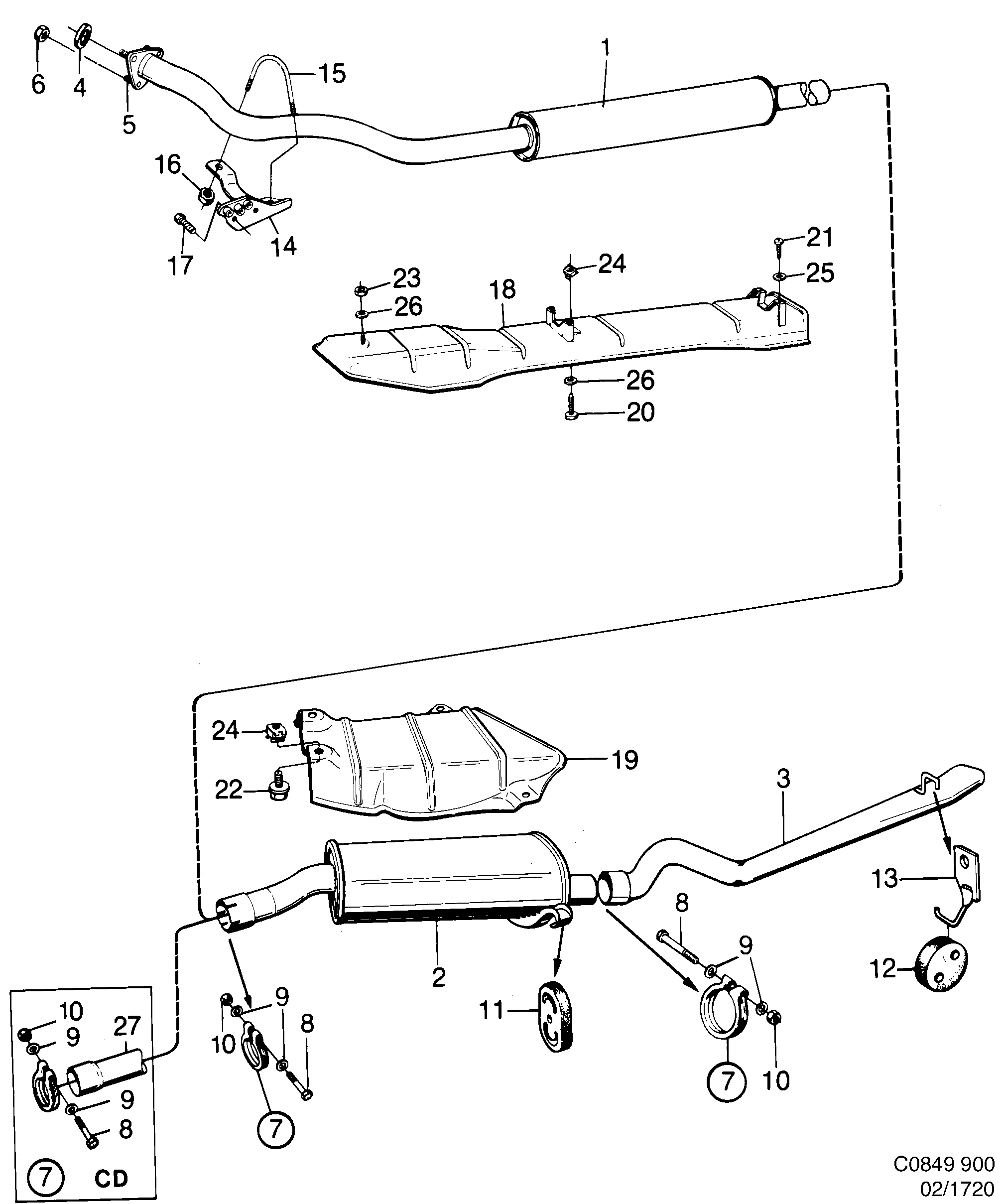 Schéma technique Saab 900 1986 - Section 1720 : Intake and exhaust system