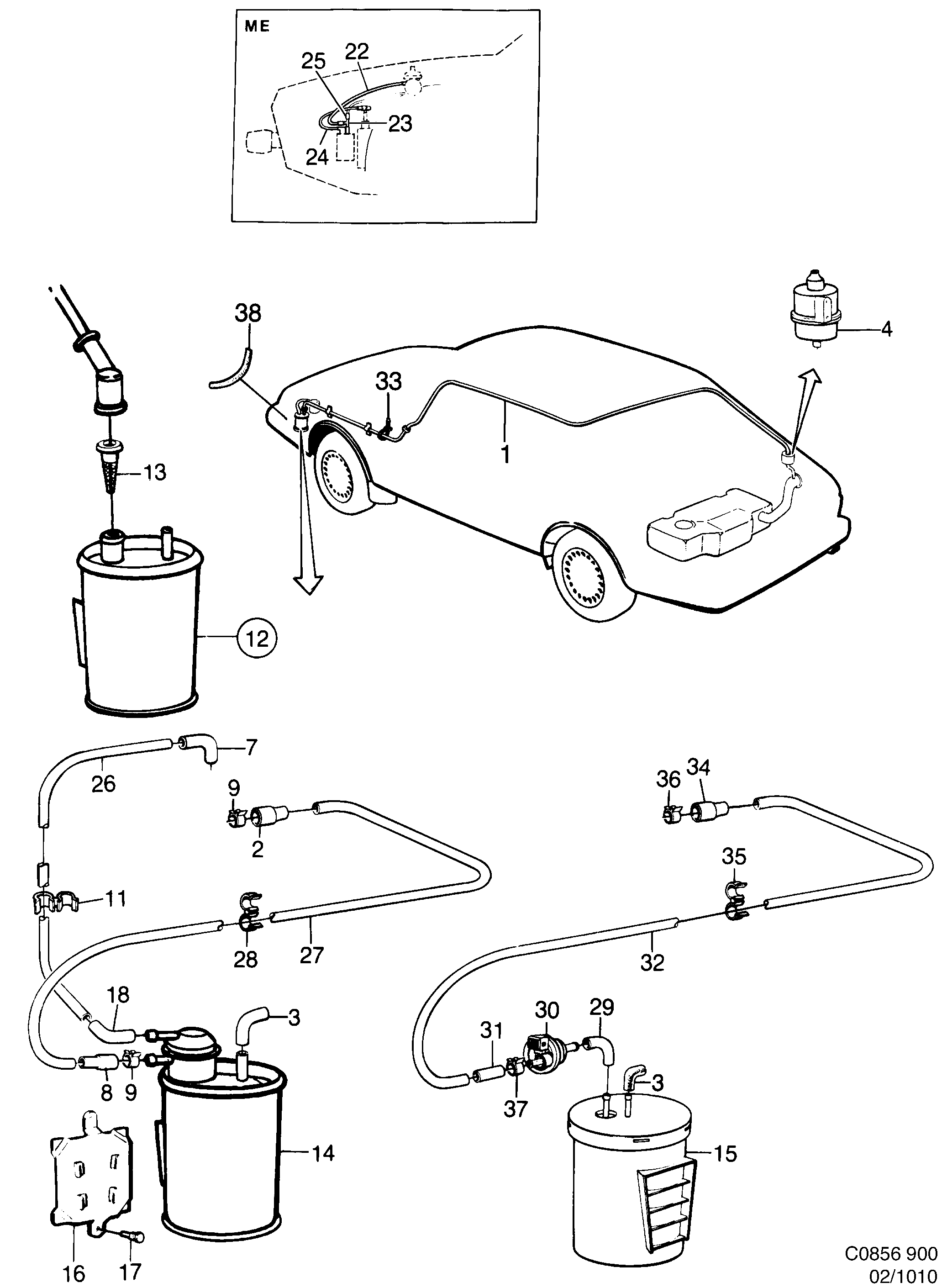Schéma technique Saab 900 1990 - Section 1010 : Système de carburant