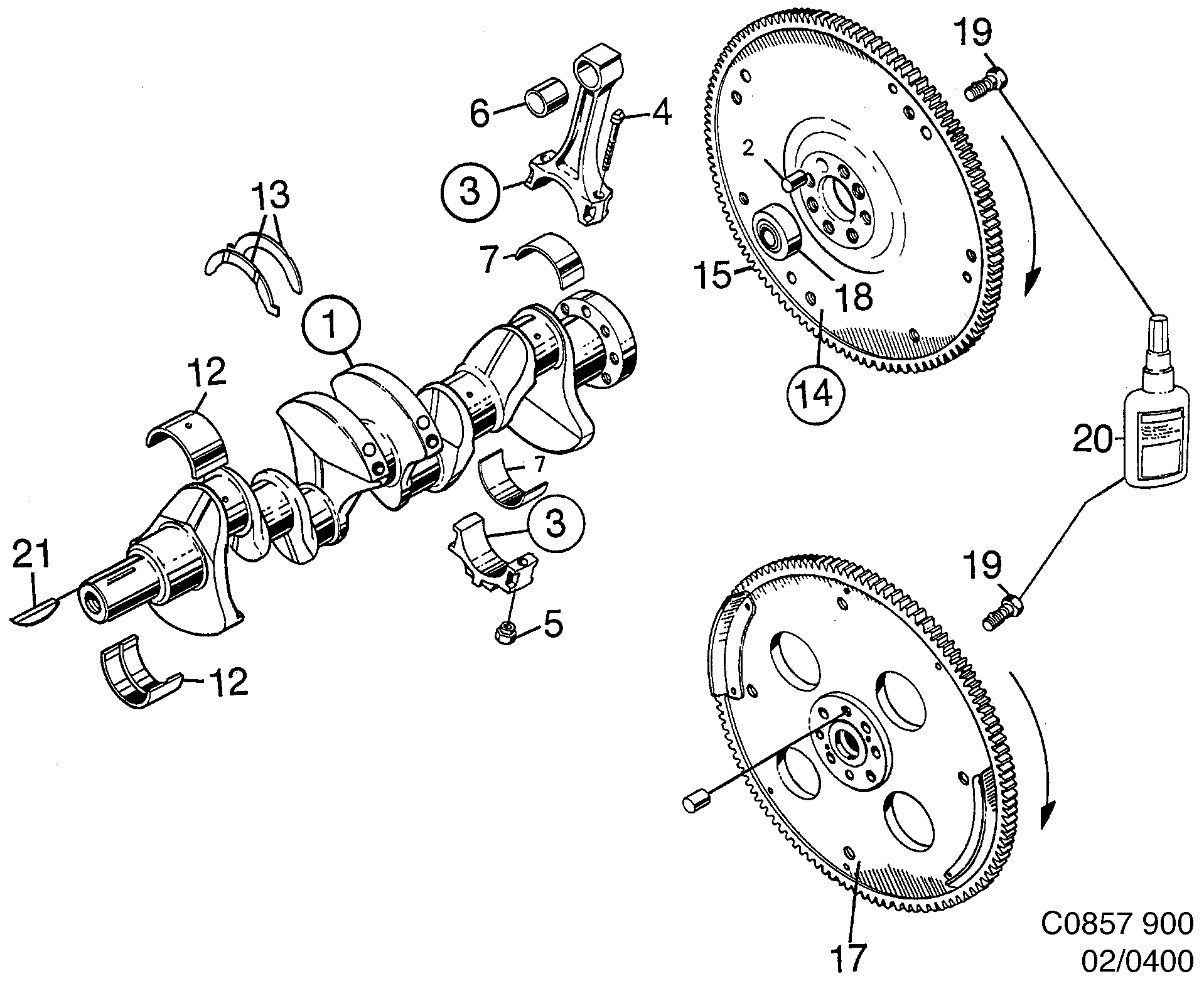 Schéma technique Saab 900 1987 - Section 400 : Short block