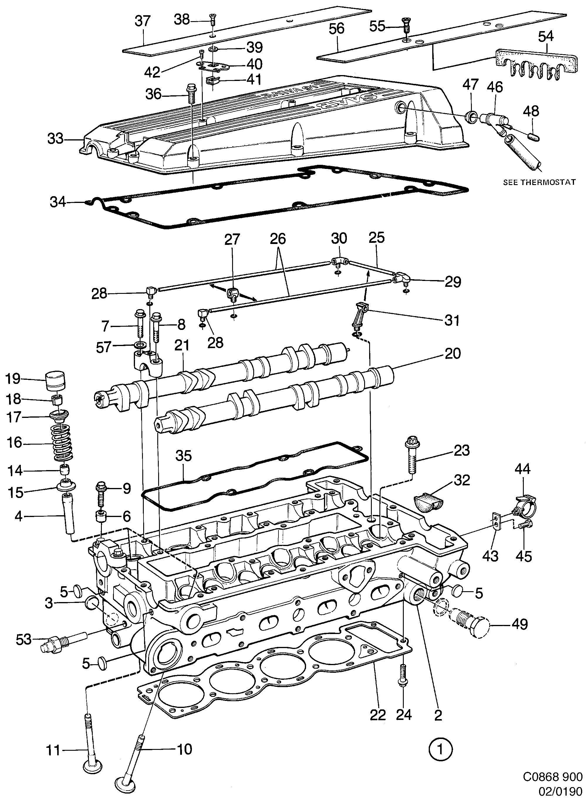 Schéma technique Saab 900 1987 - Section 190 : Short block