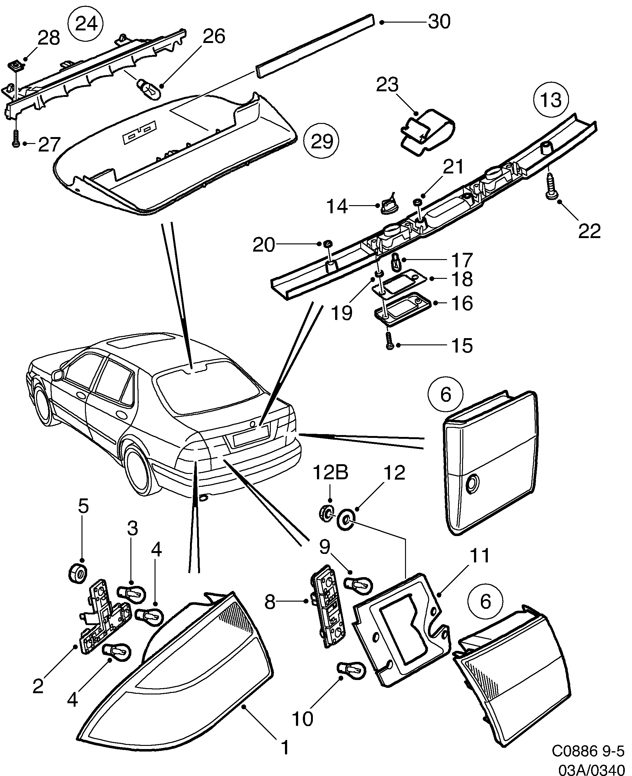 Schéma technique Saab 9-5 (9600) 2000 - Section 340 : Lighting