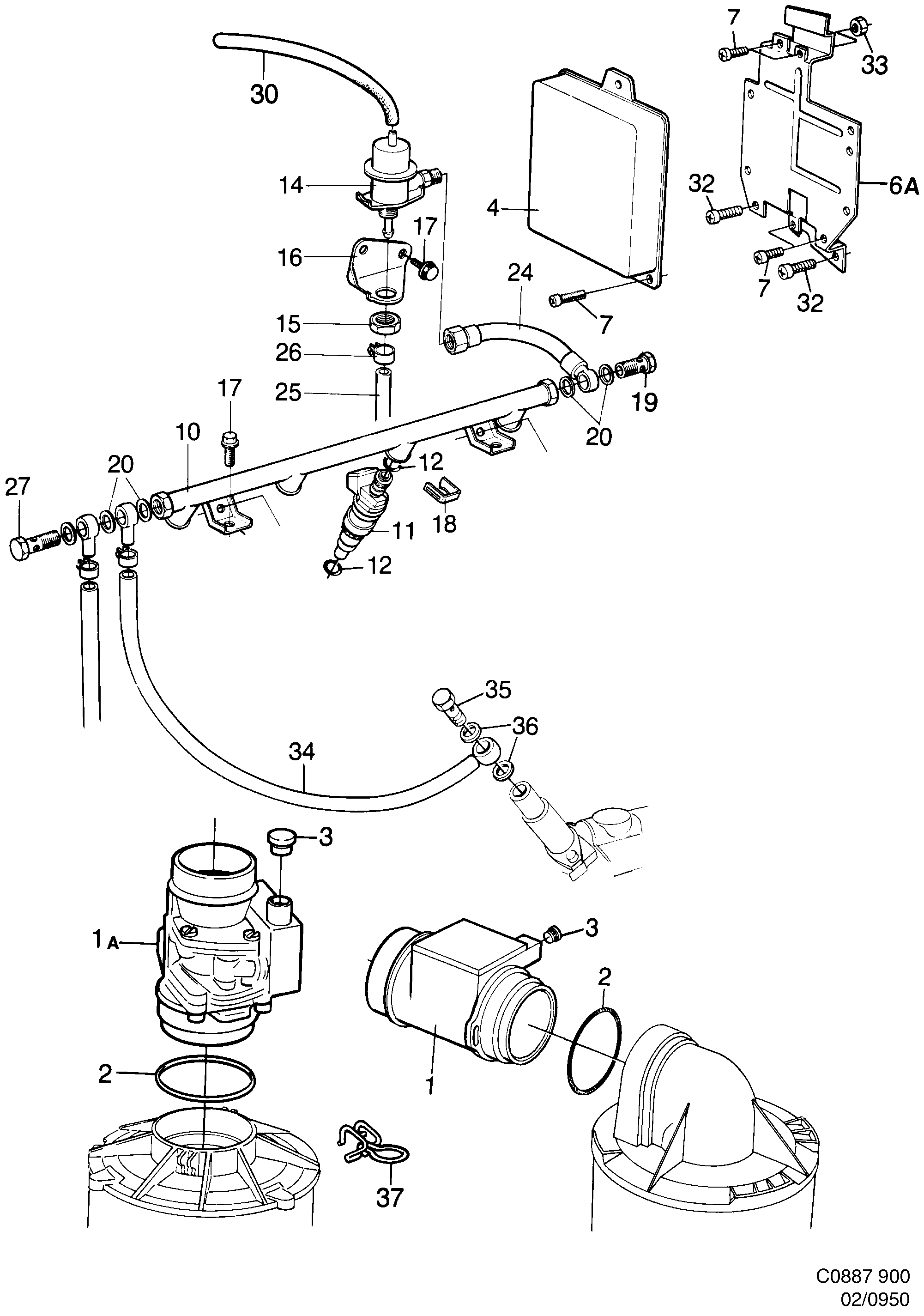 Schéma technique Saab 900 1991 - Section 950 : Fuel system