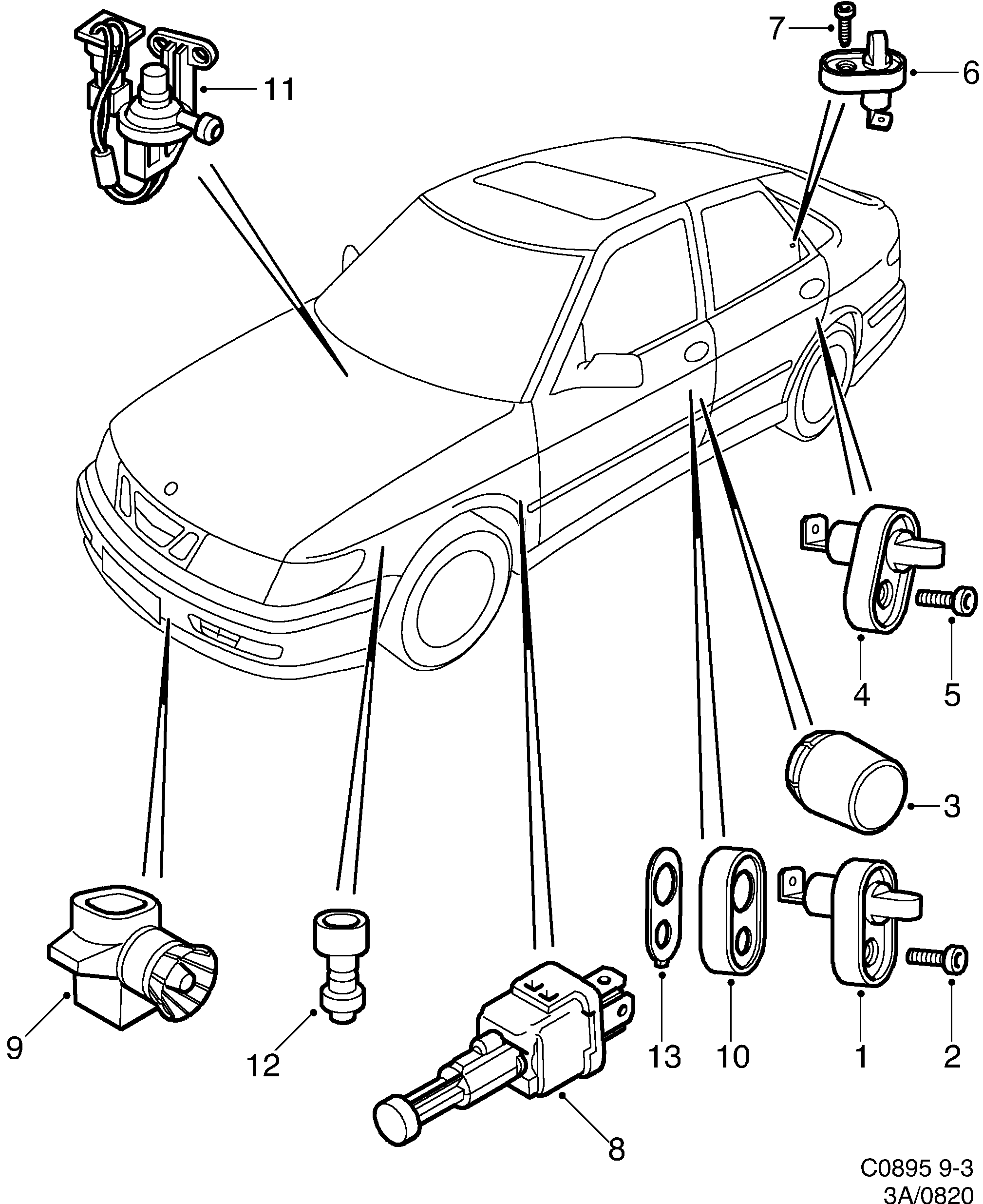 Schéma technique Saab 9-3 (9400) 2001 - Section 820 : Autre équipement électrique