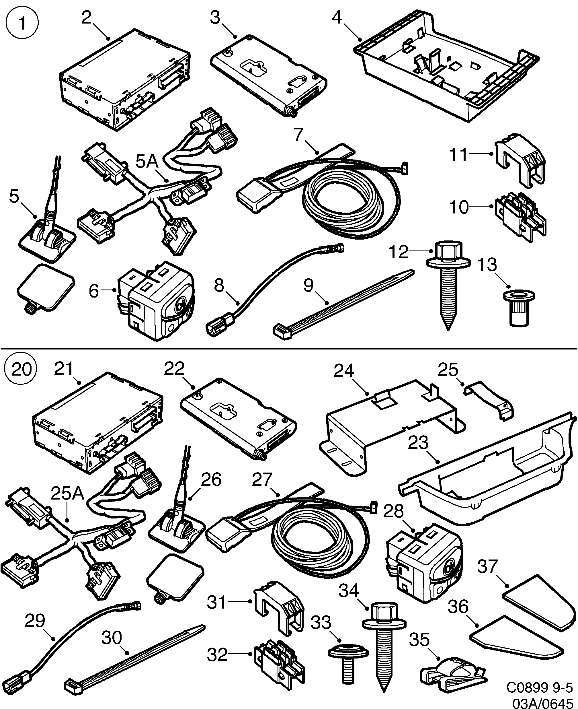 Schéma technique Saab 9-5 (9600) 2000 - Section 645 : Autre équipement électrique