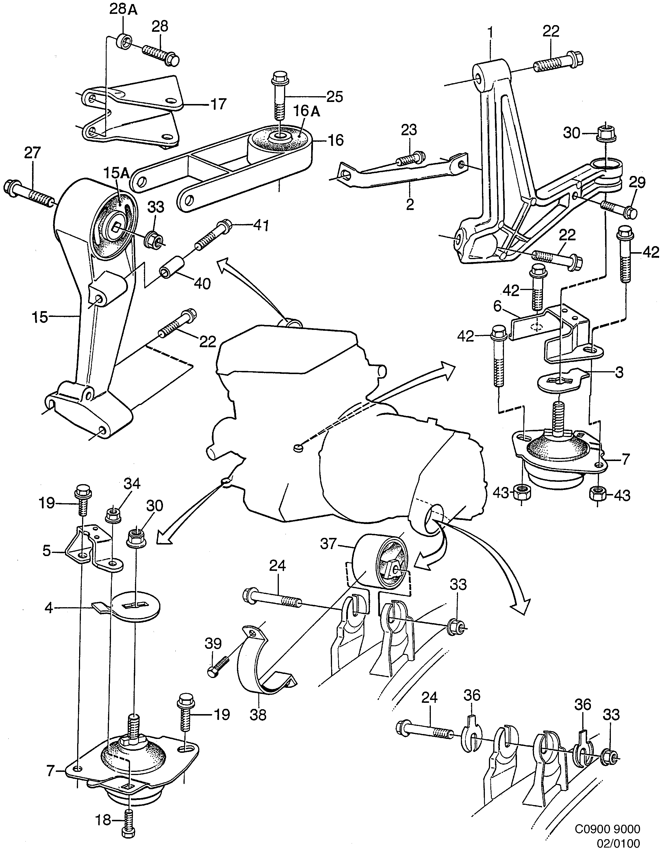 Schéma technique Saab 9000 1985 - Section 100 : Short block