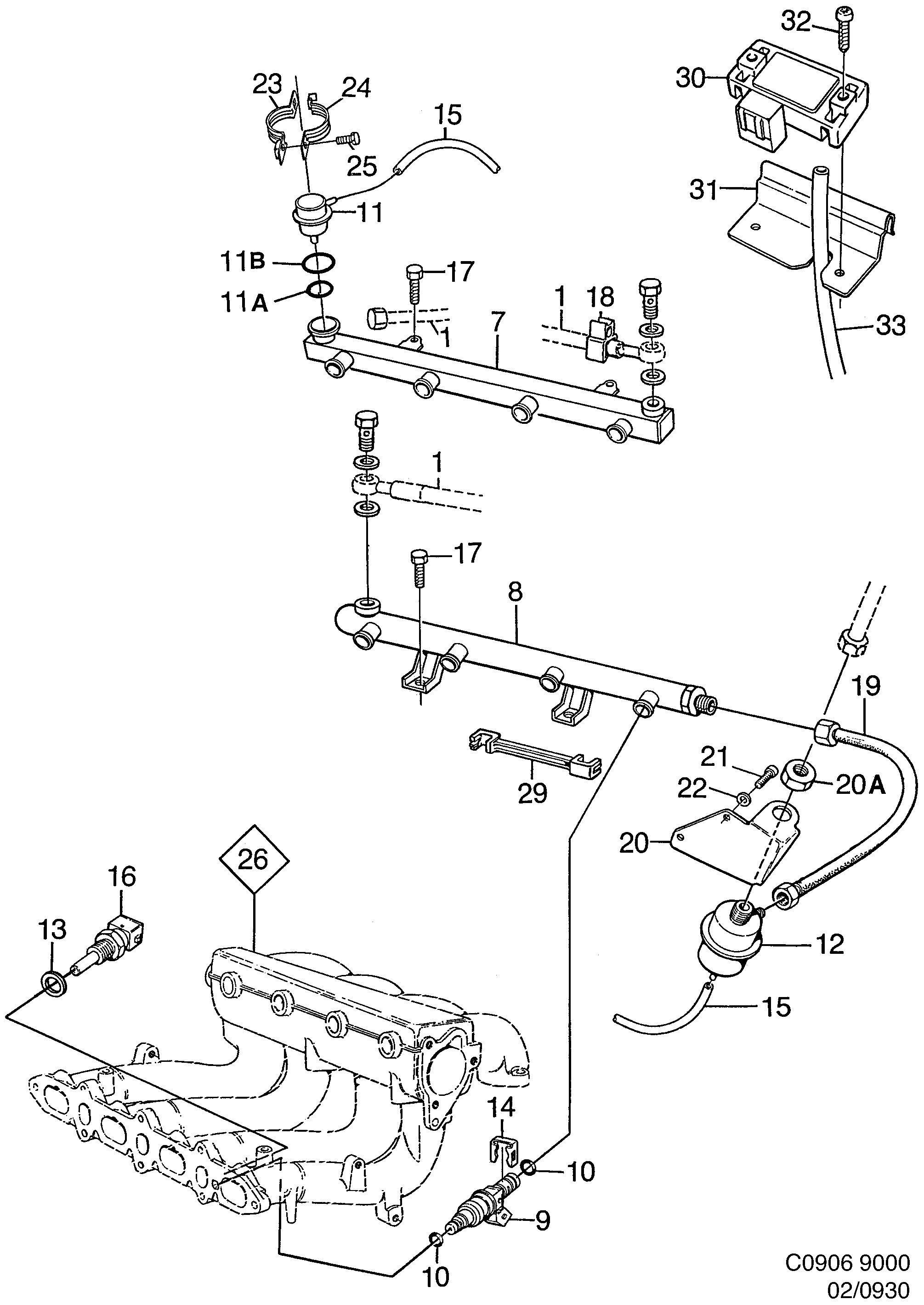 Schéma technique Saab 9000 1998 - Section 930 : Fuel system