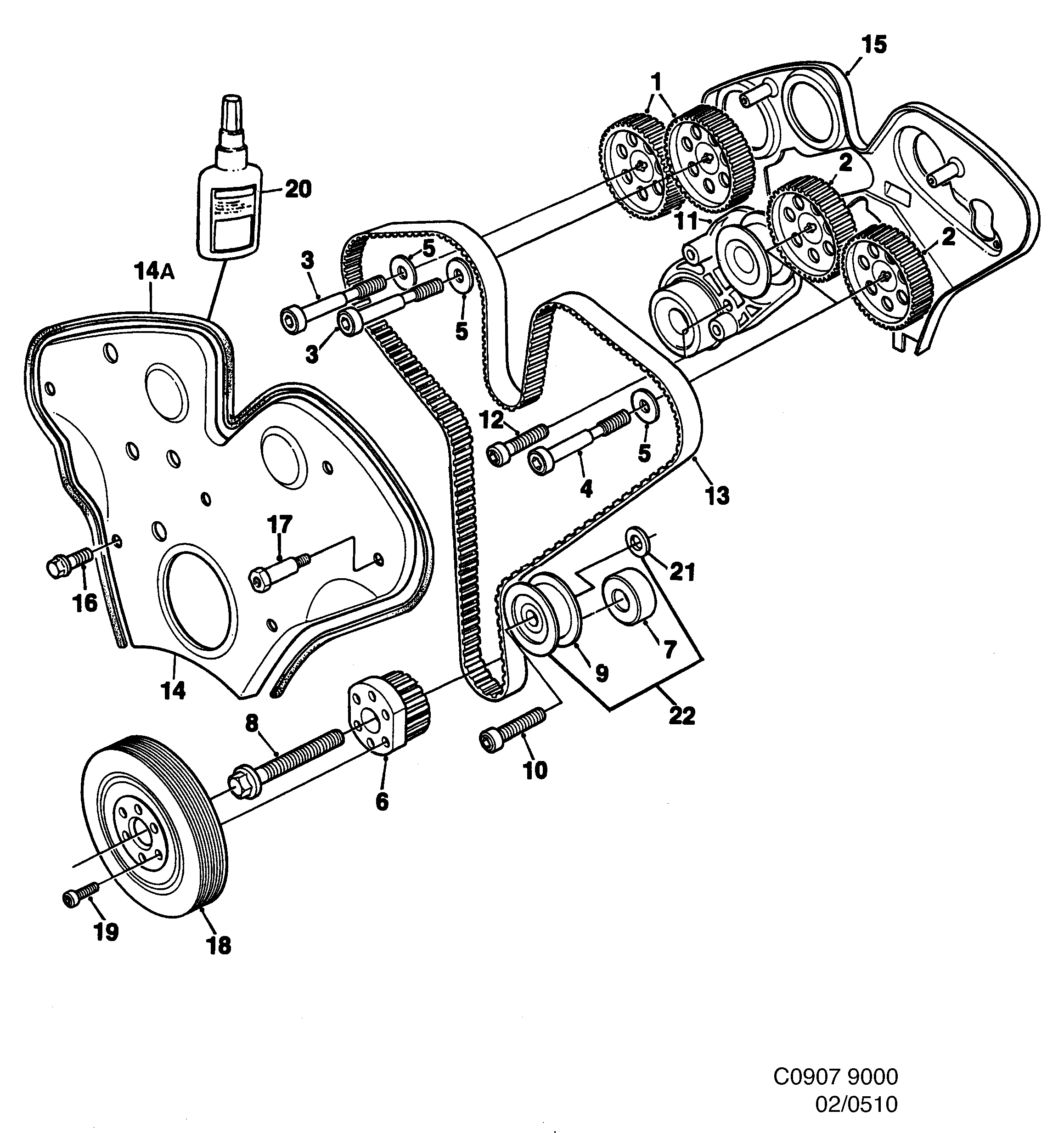 Schéma technique Saab 9000 1998 - Section 510 : Corps de moteur