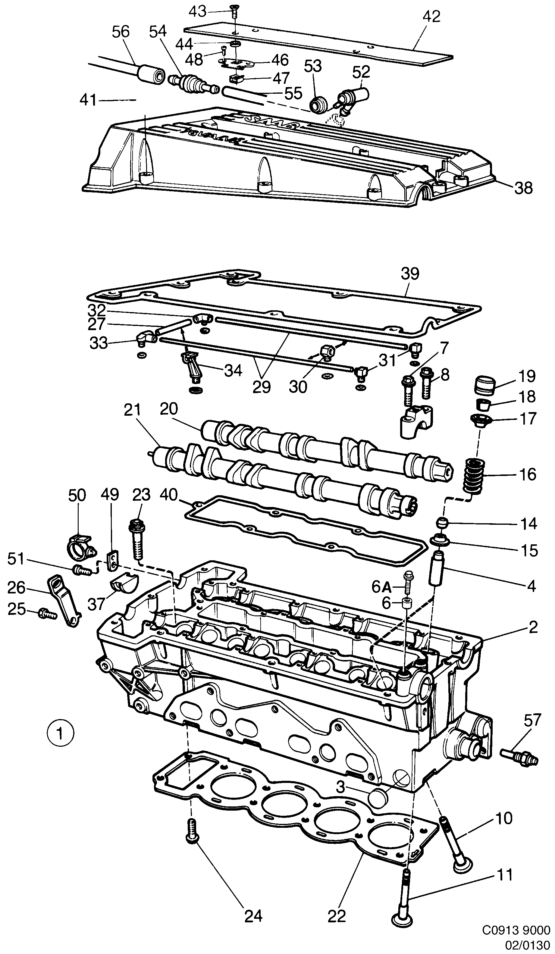 Schéma technique Saab 9000 1985 - Section 130 : Short block