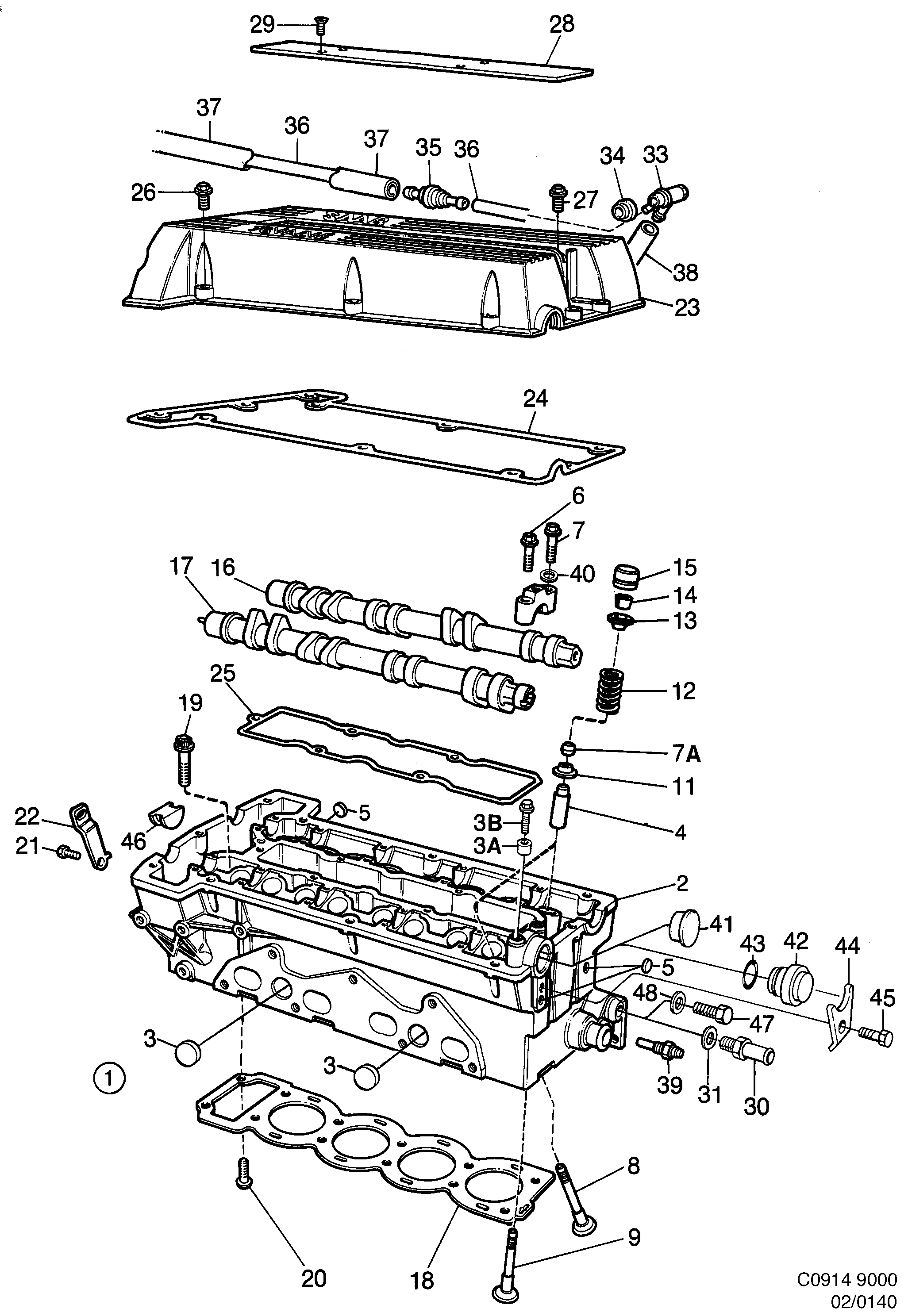 Schéma technique Saab 9000 1991 - Section 140 : Corps de moteur