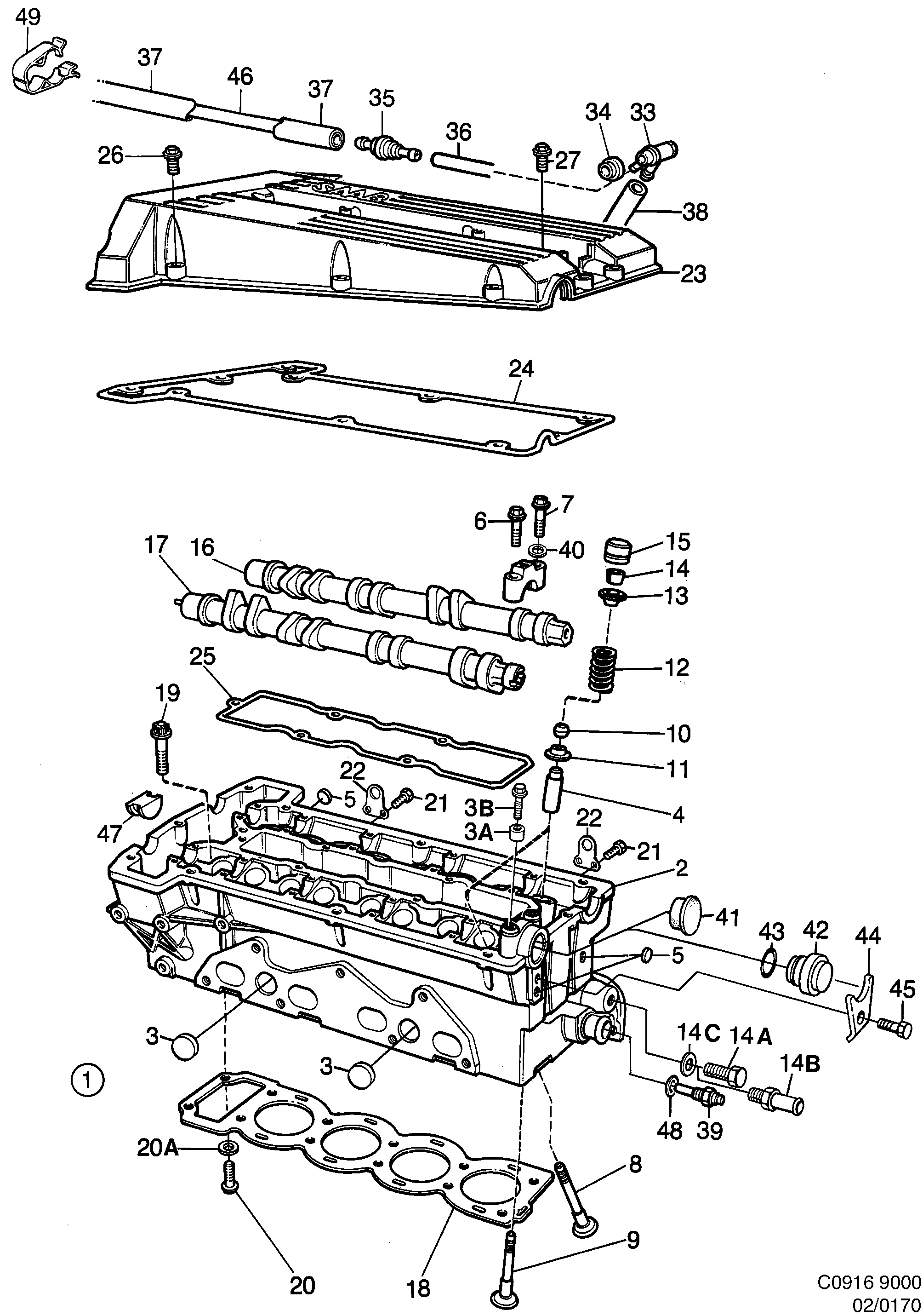 Schéma technique Saab 9000 1990 - Section 170 : Short block