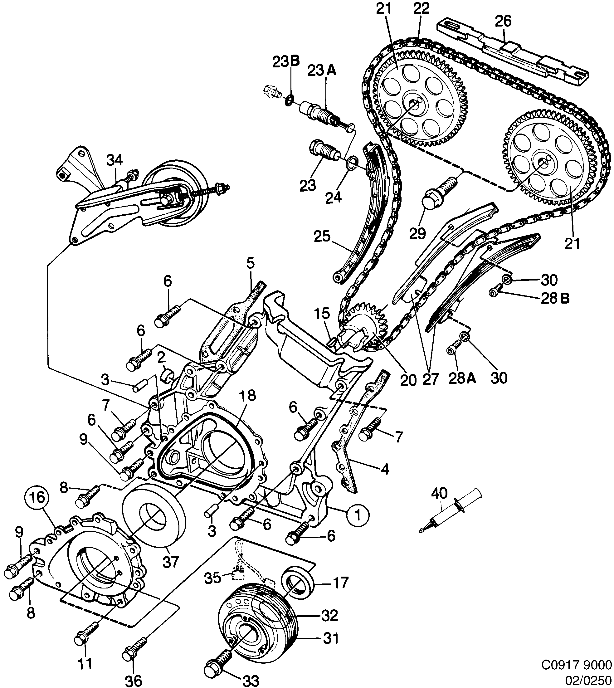 Schéma technique Saab 9000 1985 - Section 250 : Short block