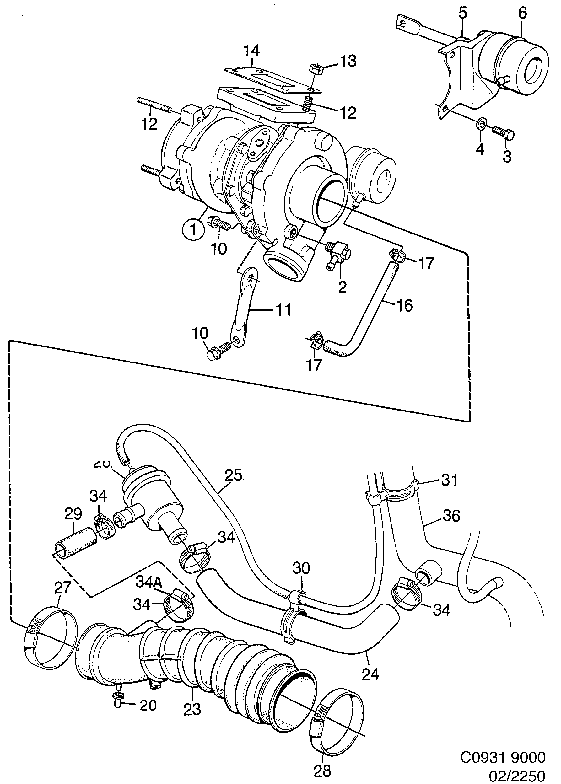Schéma technique Saab 9000 1998 - Section 2250 : Система наддува