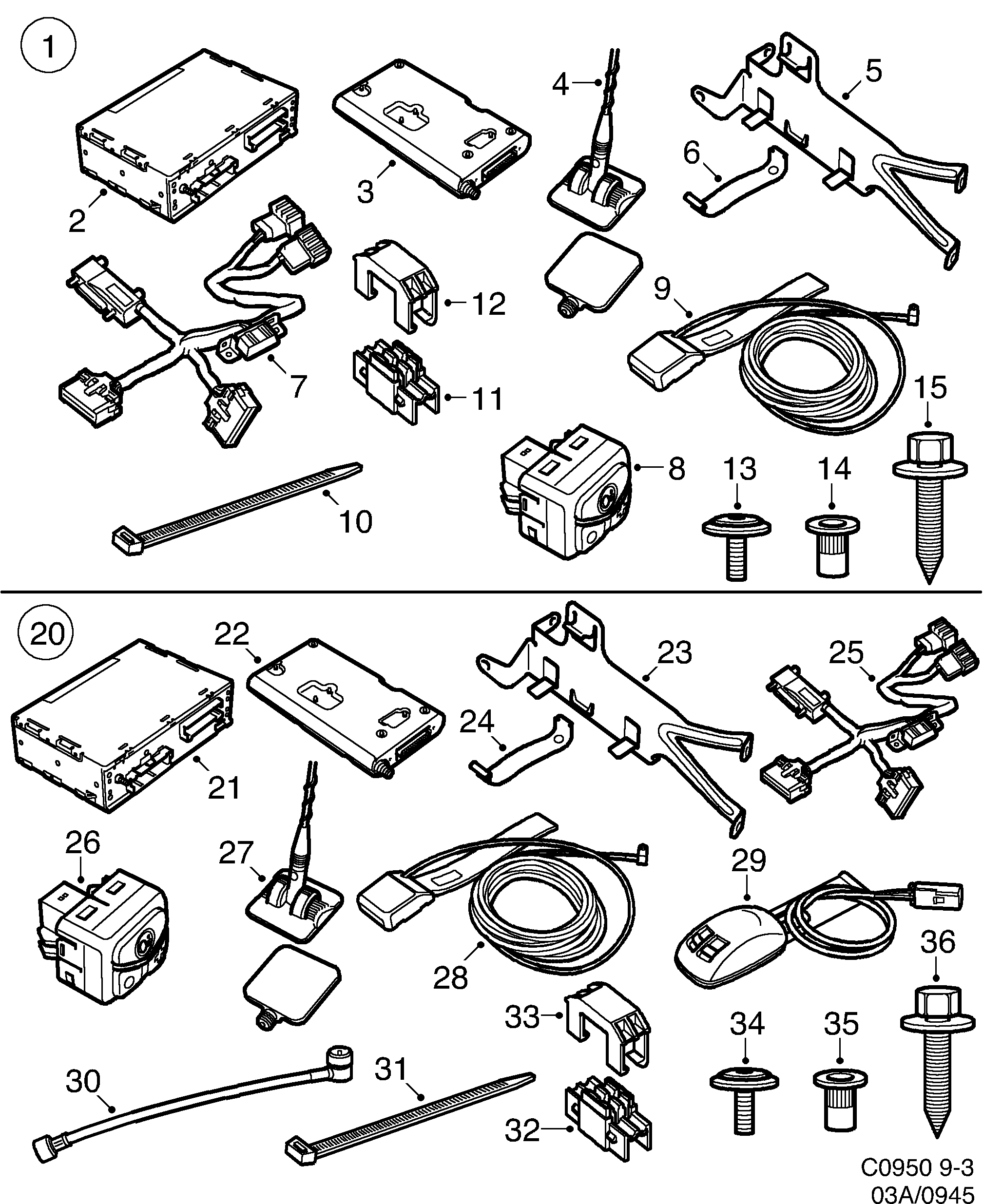 Schéma technique Saab 9-3 (9400) 2000 - Section 945 : Electric equipment, other