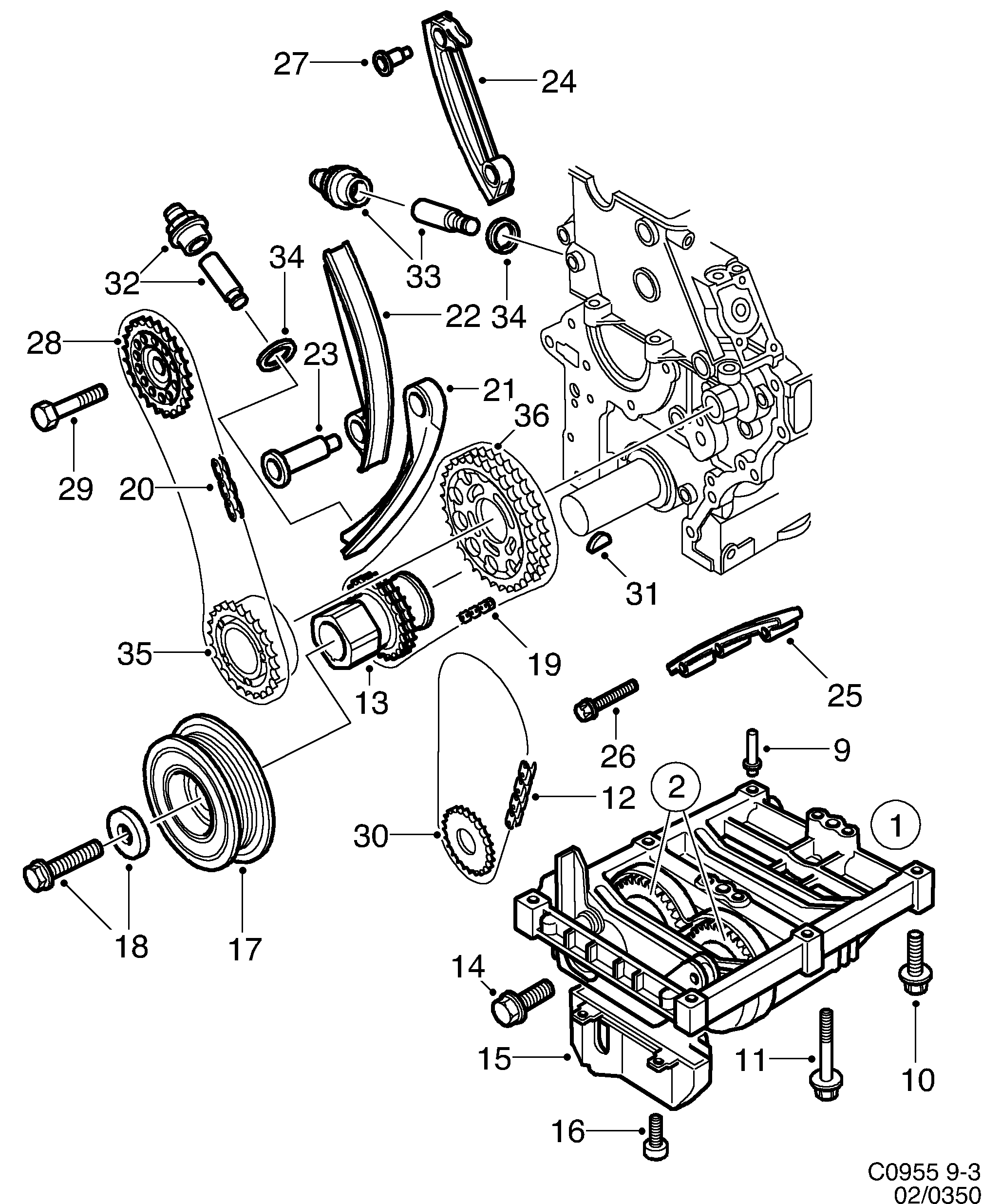 Schéma technique Saab 9-3 (9400) 2001 - Section 350 : Corps de moteur